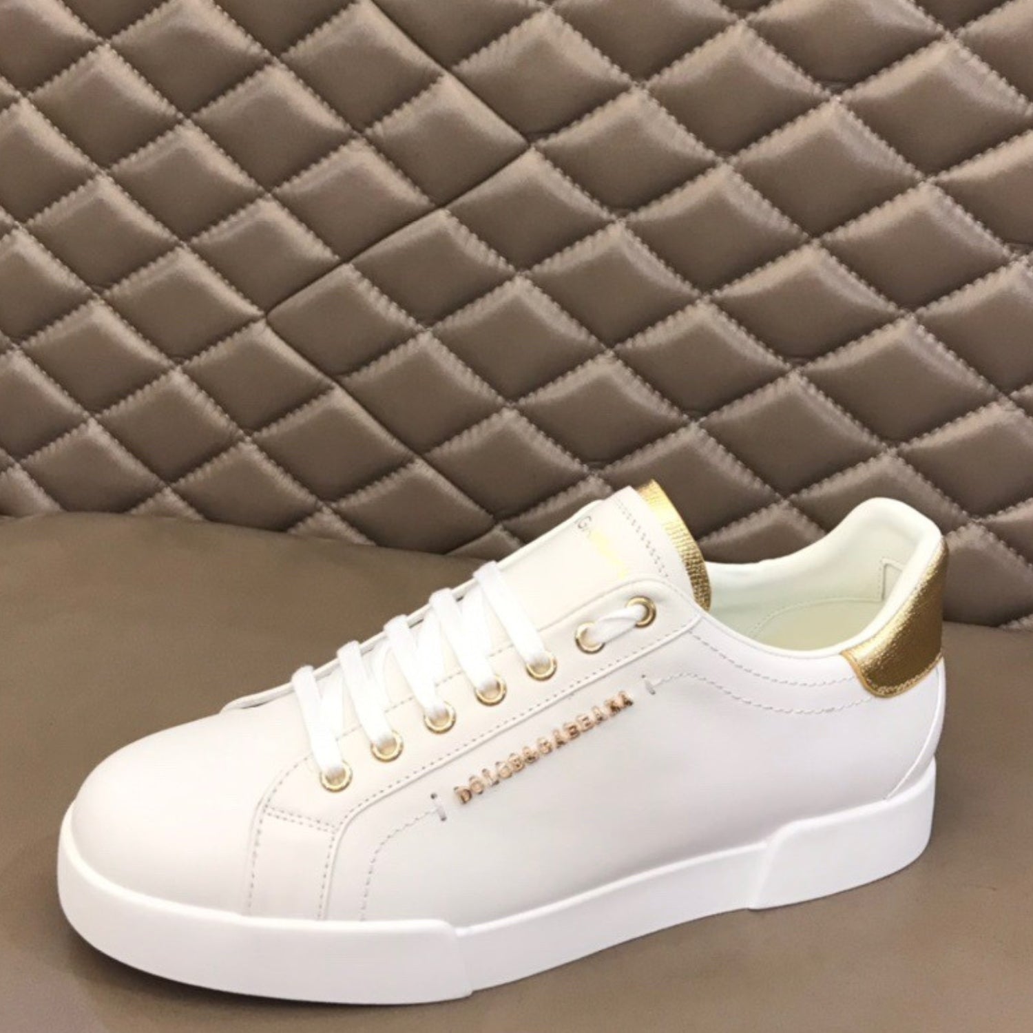 DG Portofino Smooth Leather White and Gold Sneakers