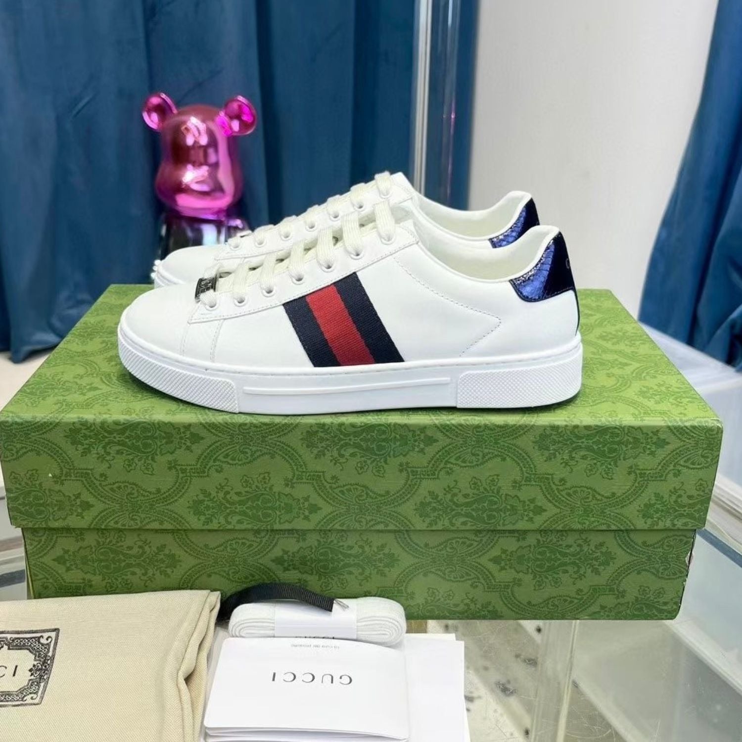 GG Ace White Web Blue Tennis Shoes