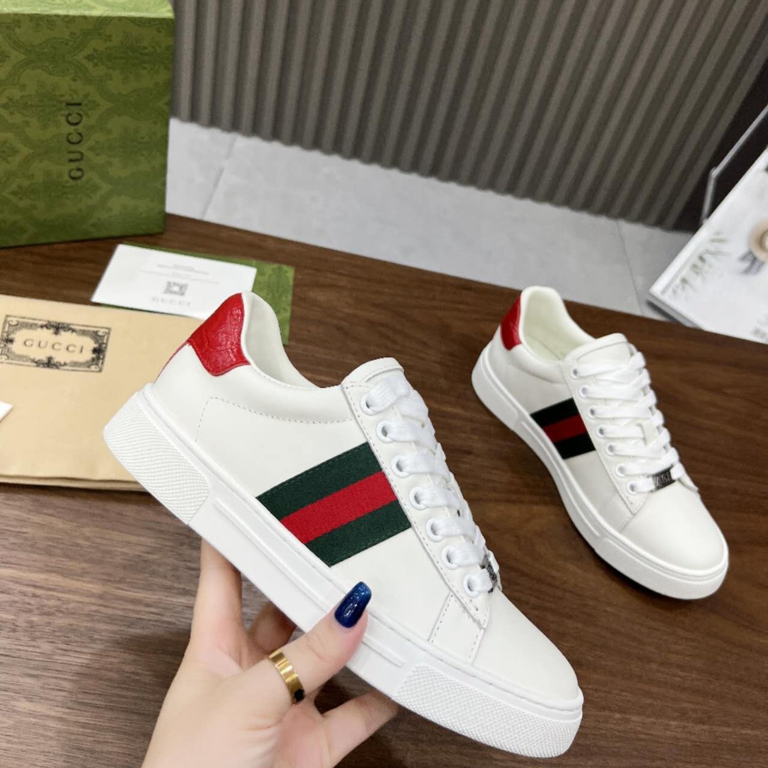 GG Ace Web White Sneakers with Red Details