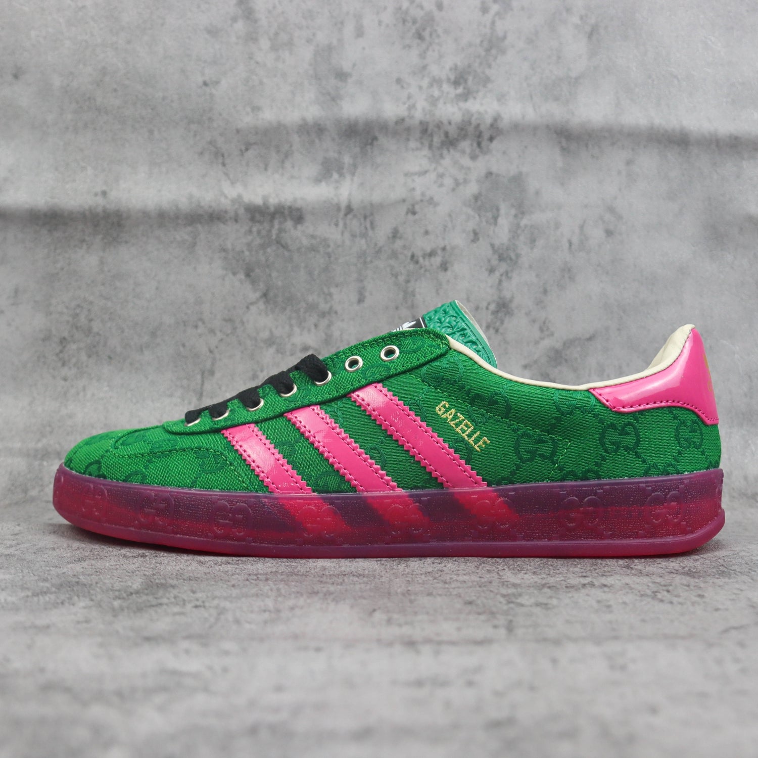 GG x Ads Gazelle Canvas Green and Pink Sneakers