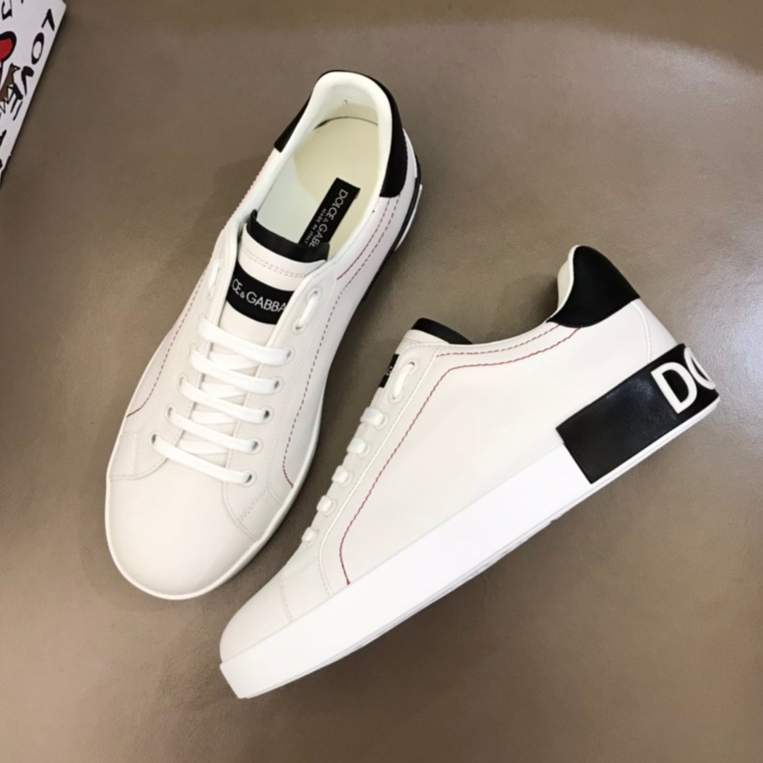 DG Portofino Leather Sneakers White with Black