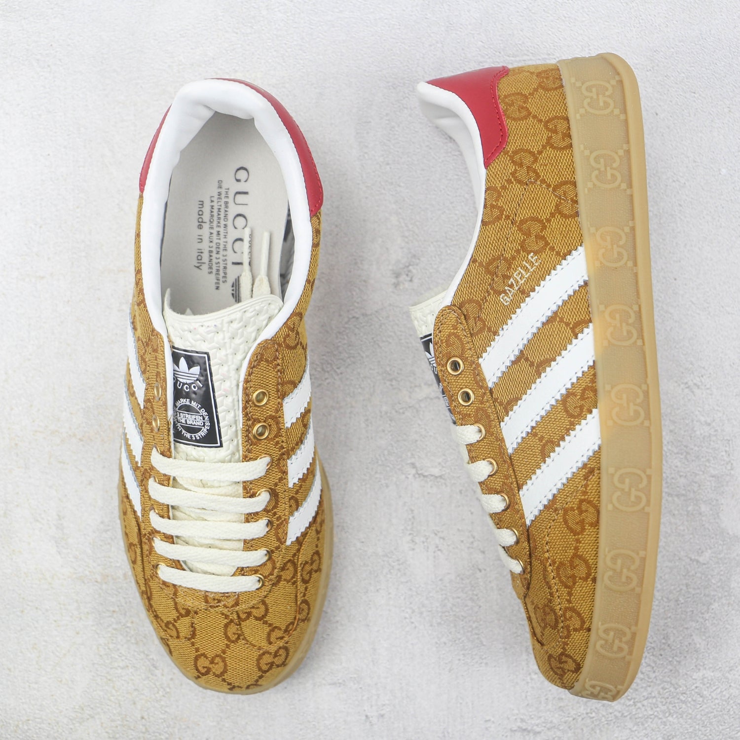 GG x Ads Gazelle Beige and Red Sneakers