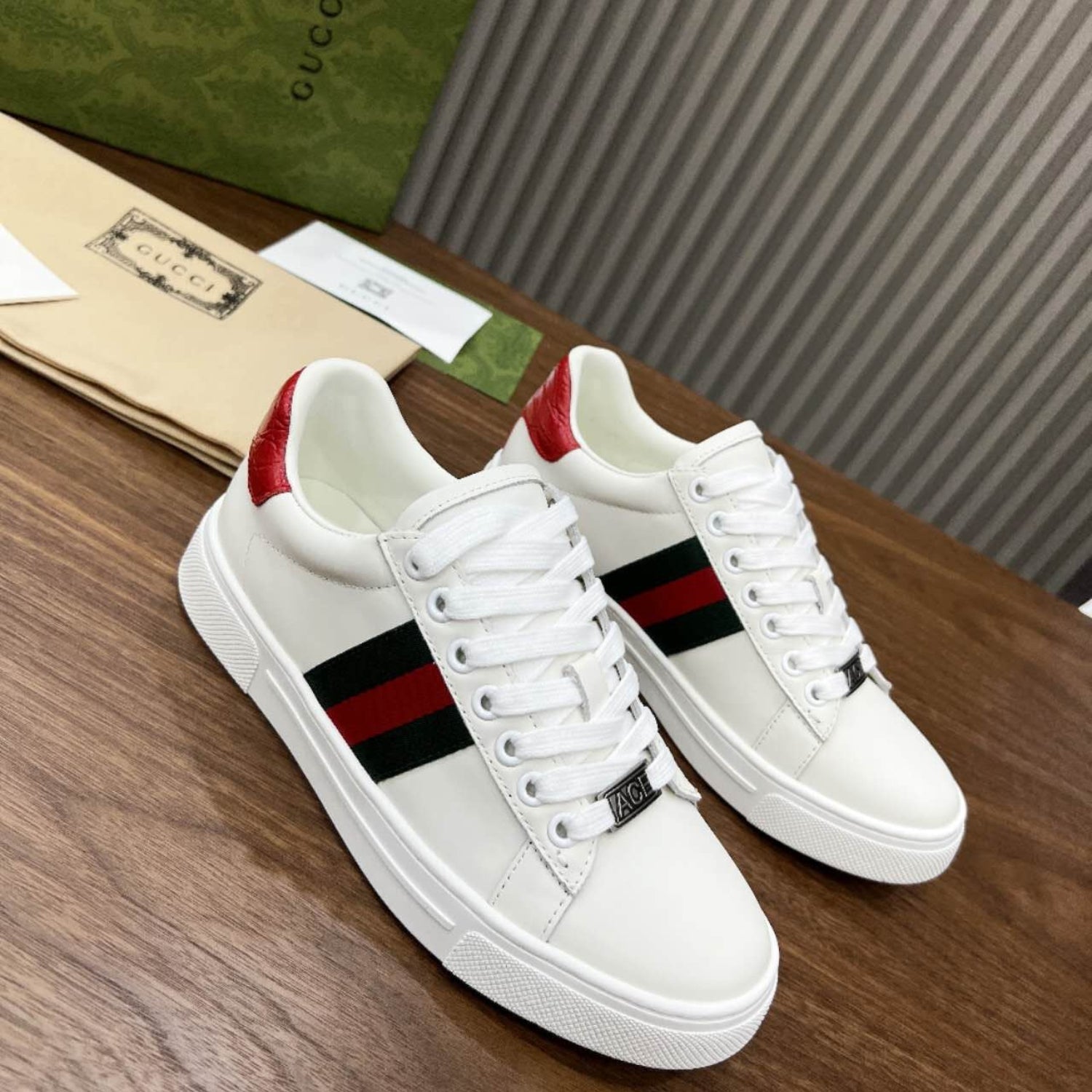 GG Ace Web White Sneakers with Red Details