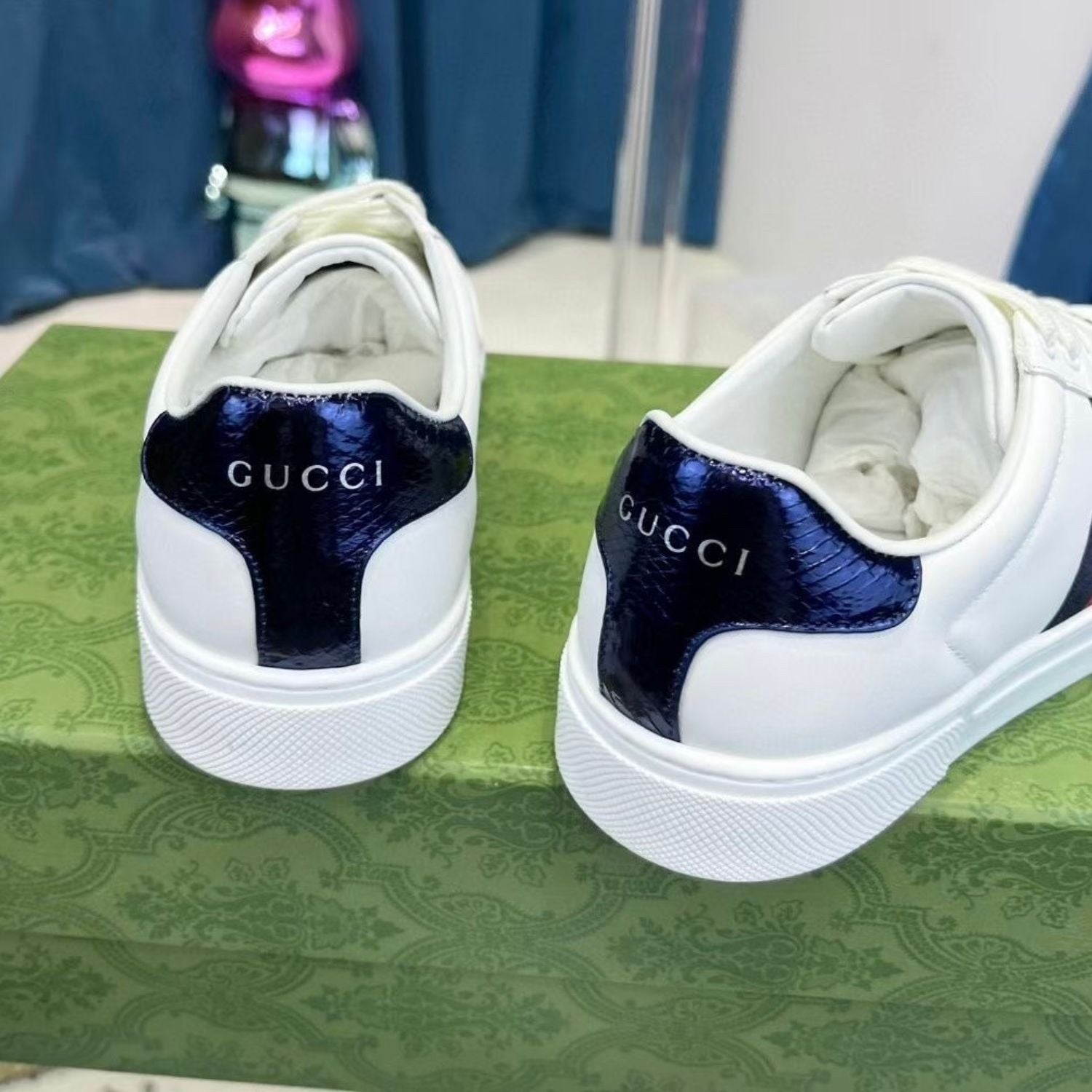 GG Ace White Web Blue Tennis Shoes