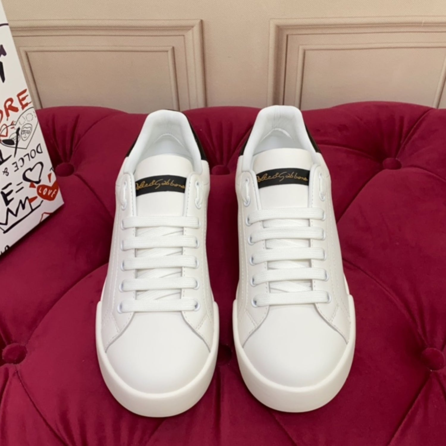 DG Portofino Smooth Leather White and Black Sneakers