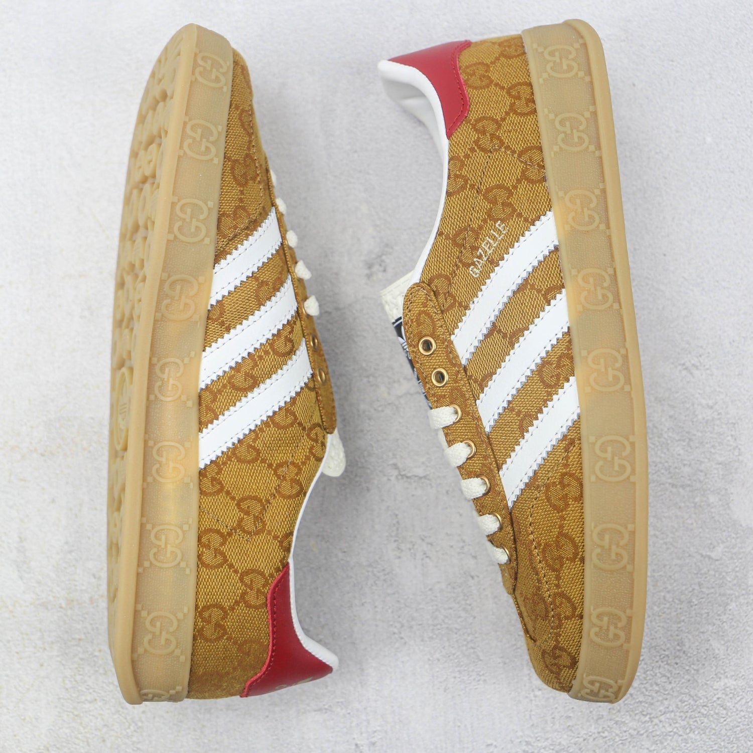 GG x Ads Gazelle Beige and Red Sneakers