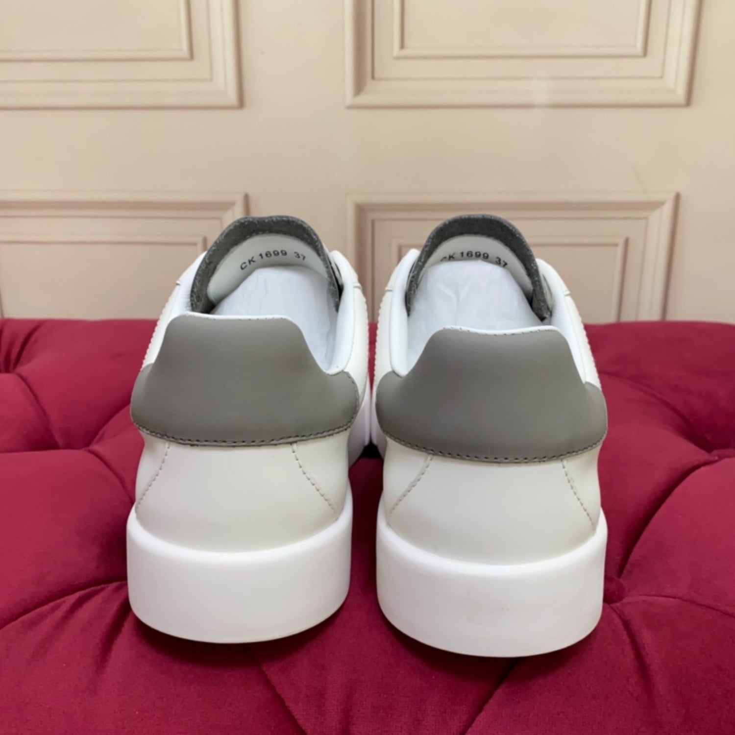 DG Portofino Leather Sneakers with White and Gray Logo