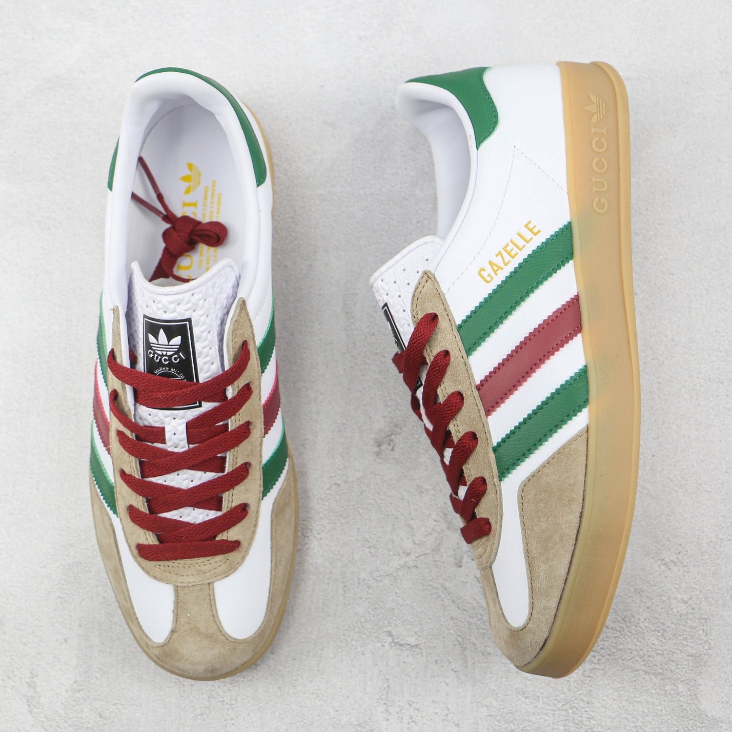 GG x Ads Gazelle White with Red and Green Sneakers