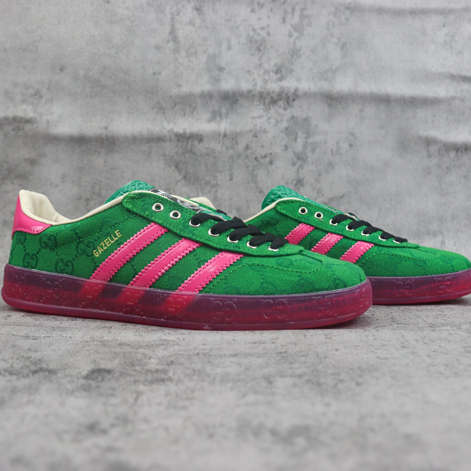 GG x Ads Gazelle Canvas Green and Pink Sneakers