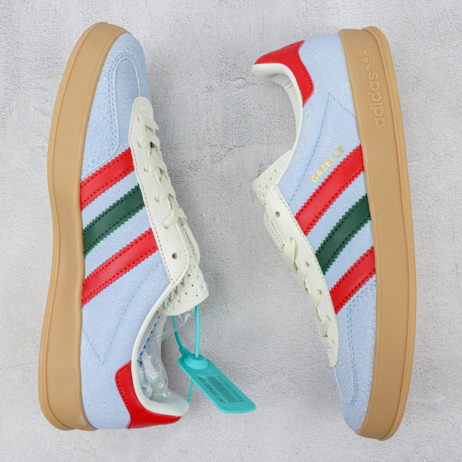 GG x Ads Gazelle Blue with Red and Green Sneakers