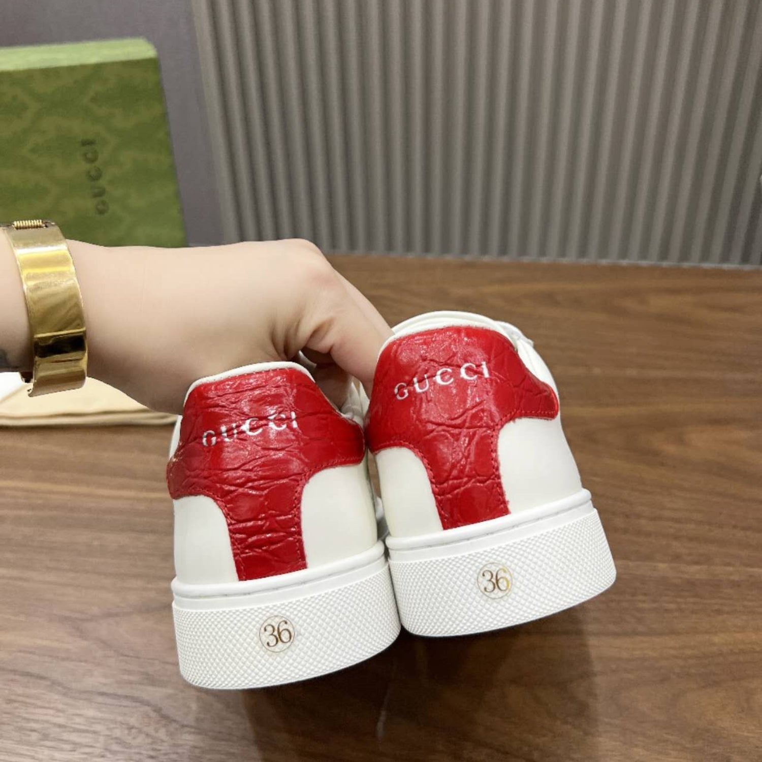 GG Ace Web White Sneakers with Red Details