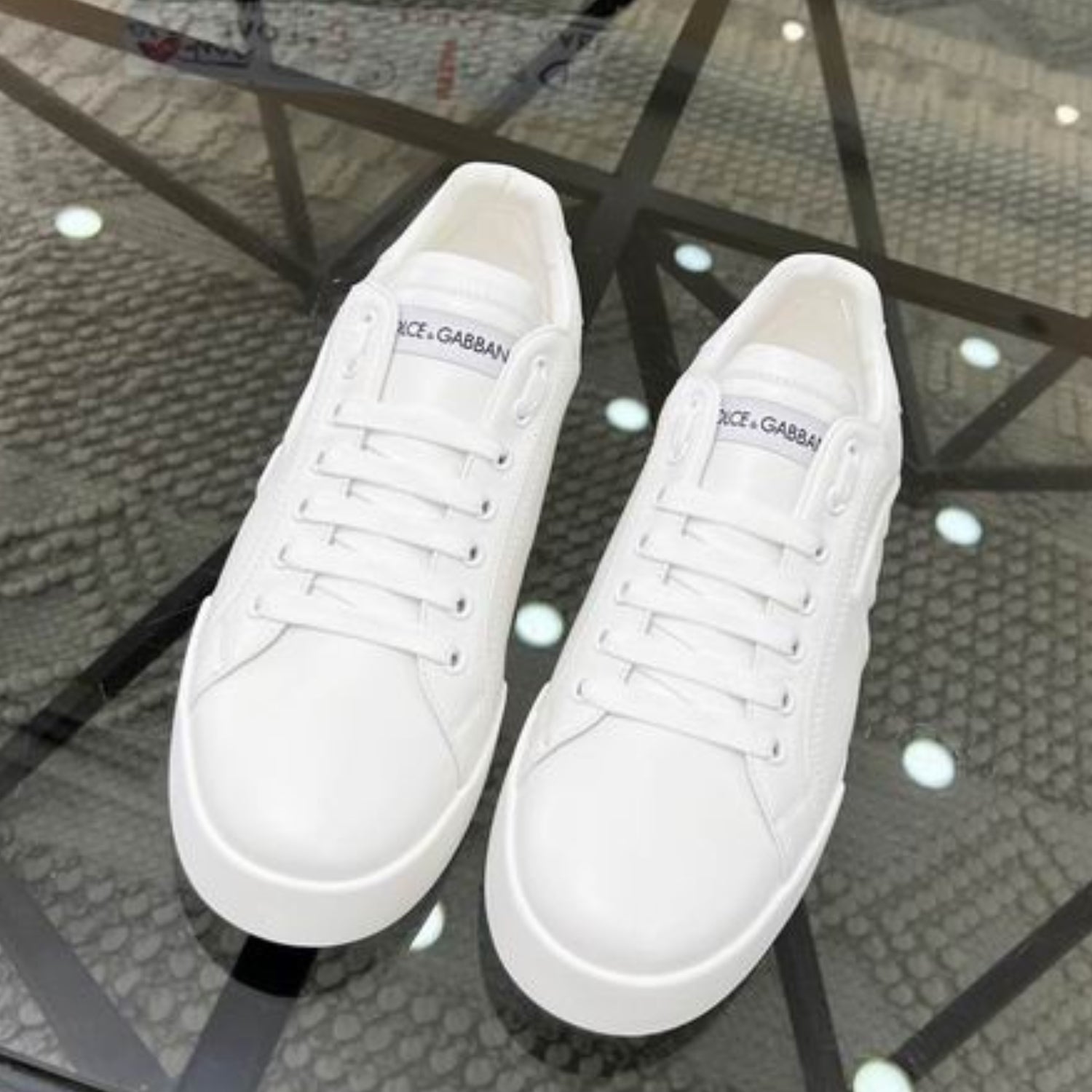 DG Portofino All-White Leather Sneakers with Embossed Side Logo