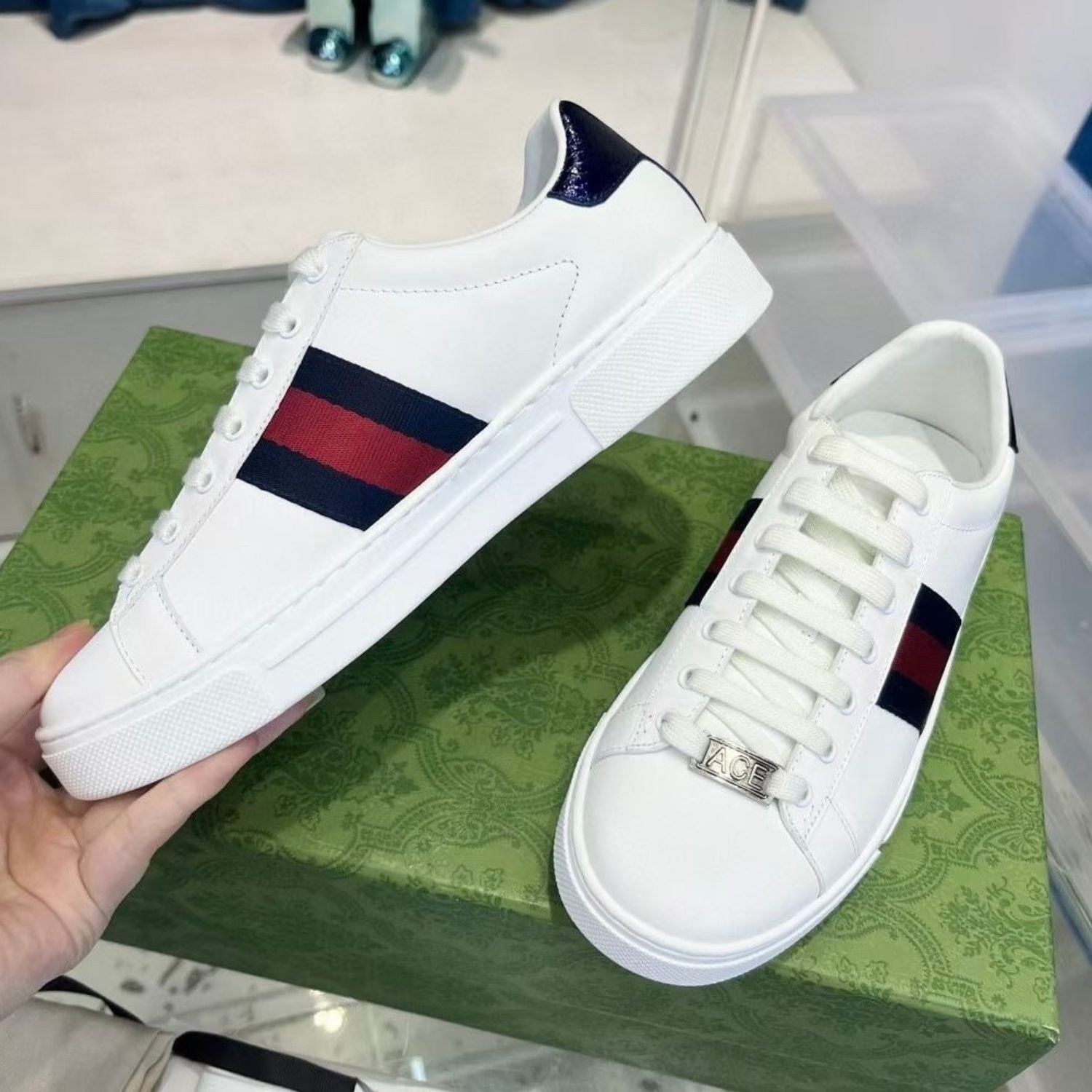 GG Ace White Web Blue Tennis Shoes