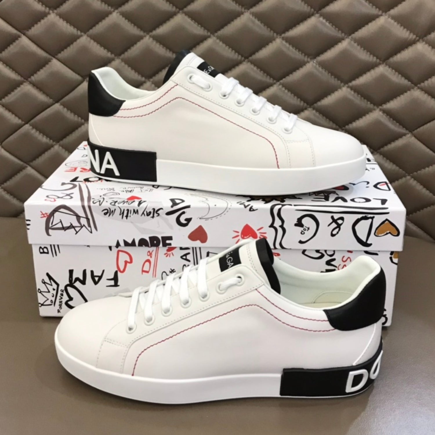 DG Portofino Leather Sneakers White with Black