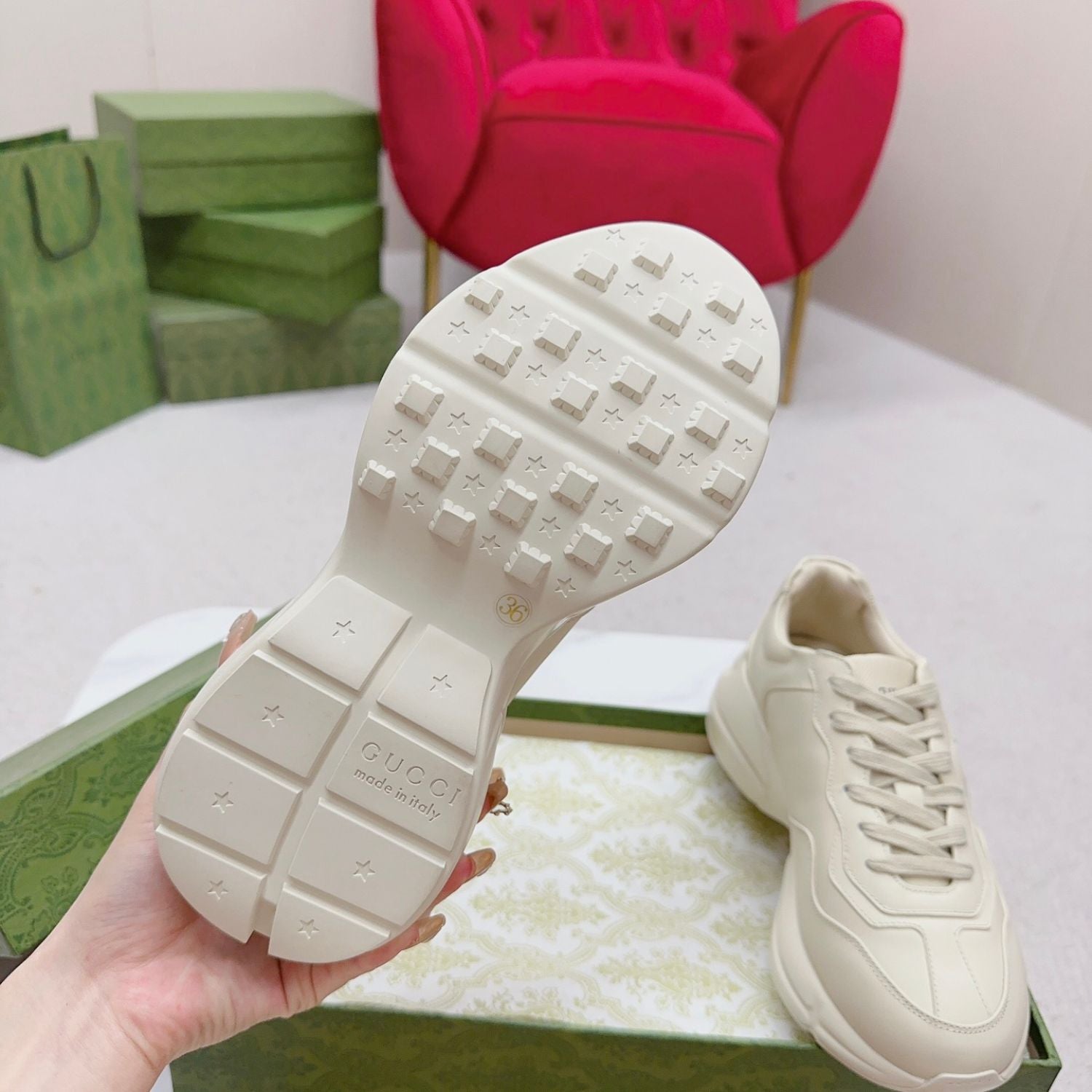 GG Rhyton Tennis Shoes with Pink