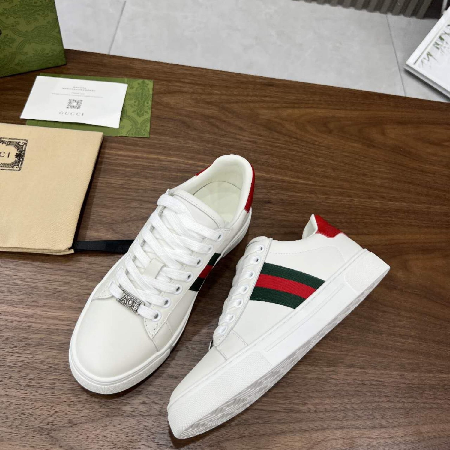 GG Ace Web White Sneakers with Red Details