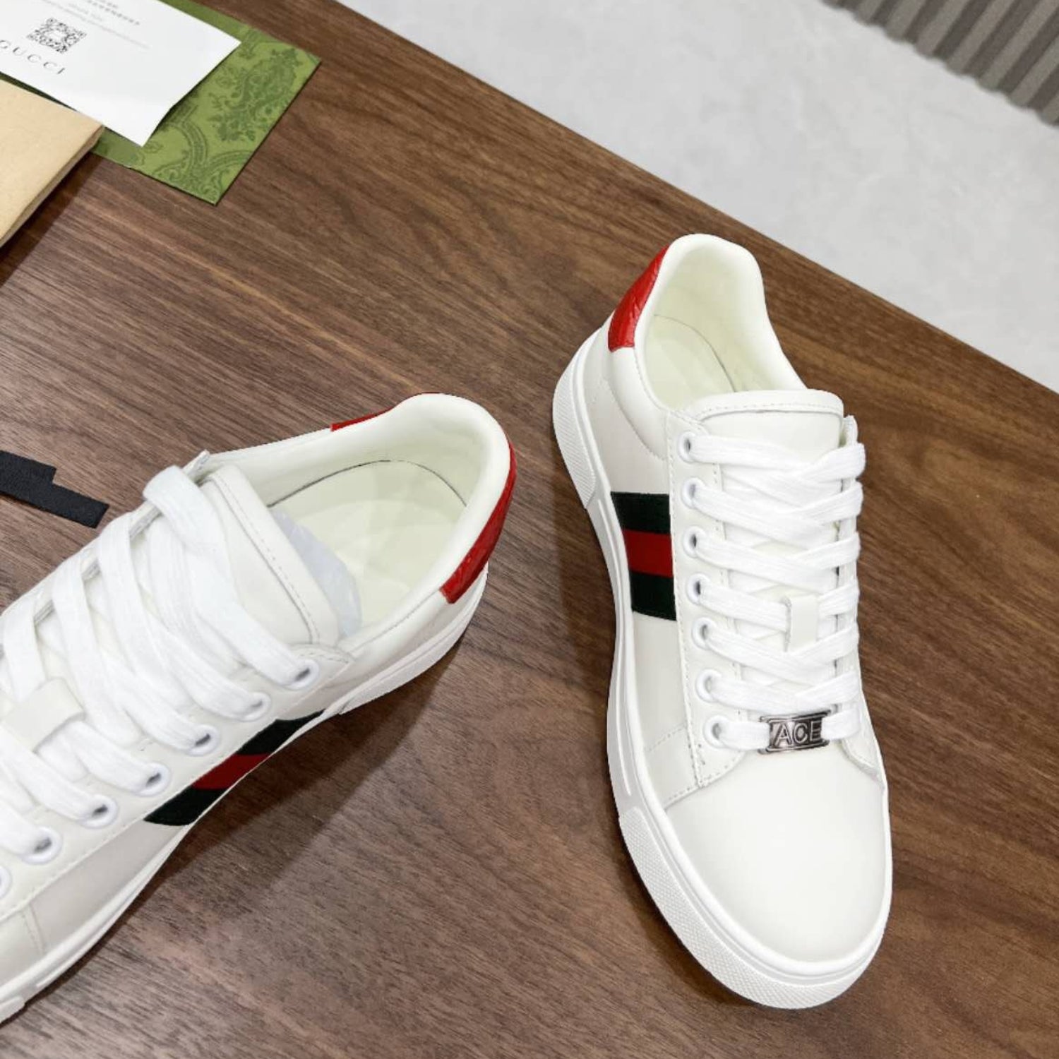 GG Ace Web White Sneakers with Red Details