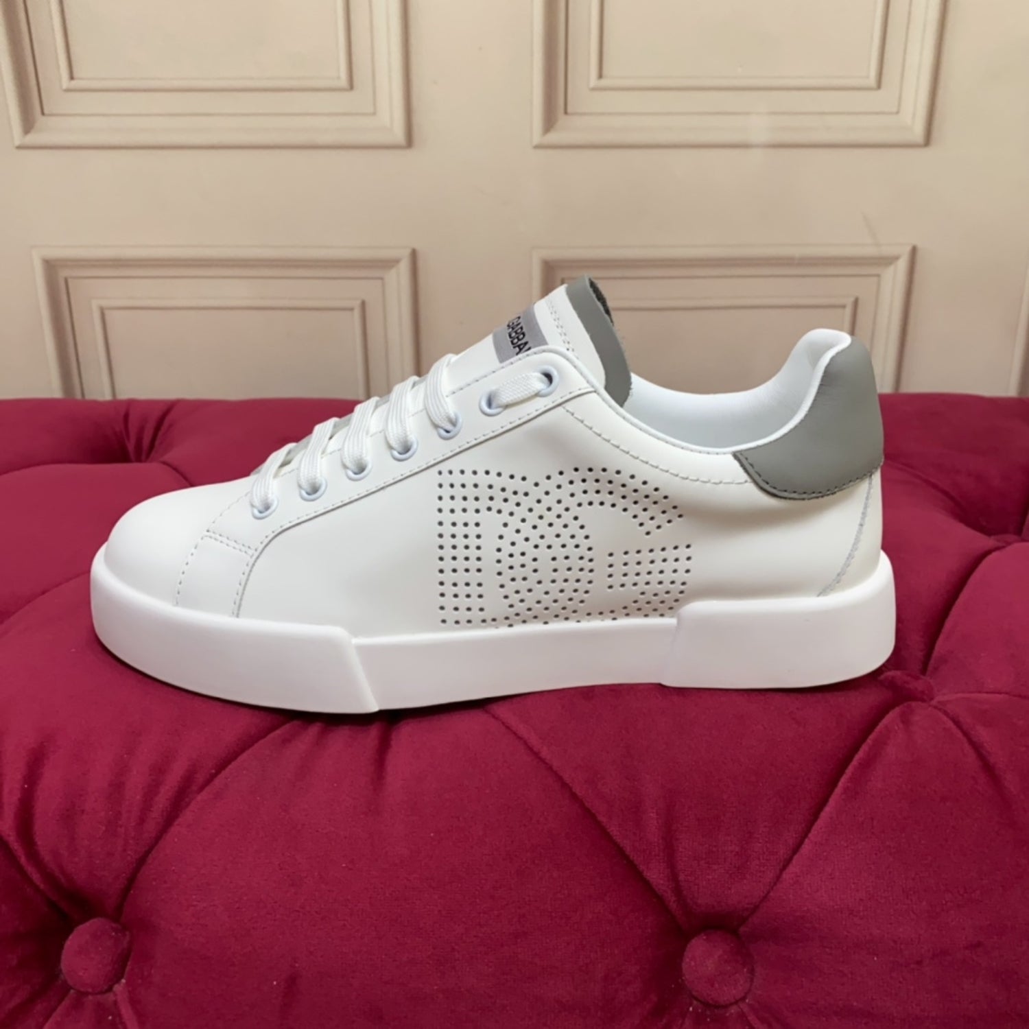 DG Portofino Leather Sneakers with White and Gray Logo