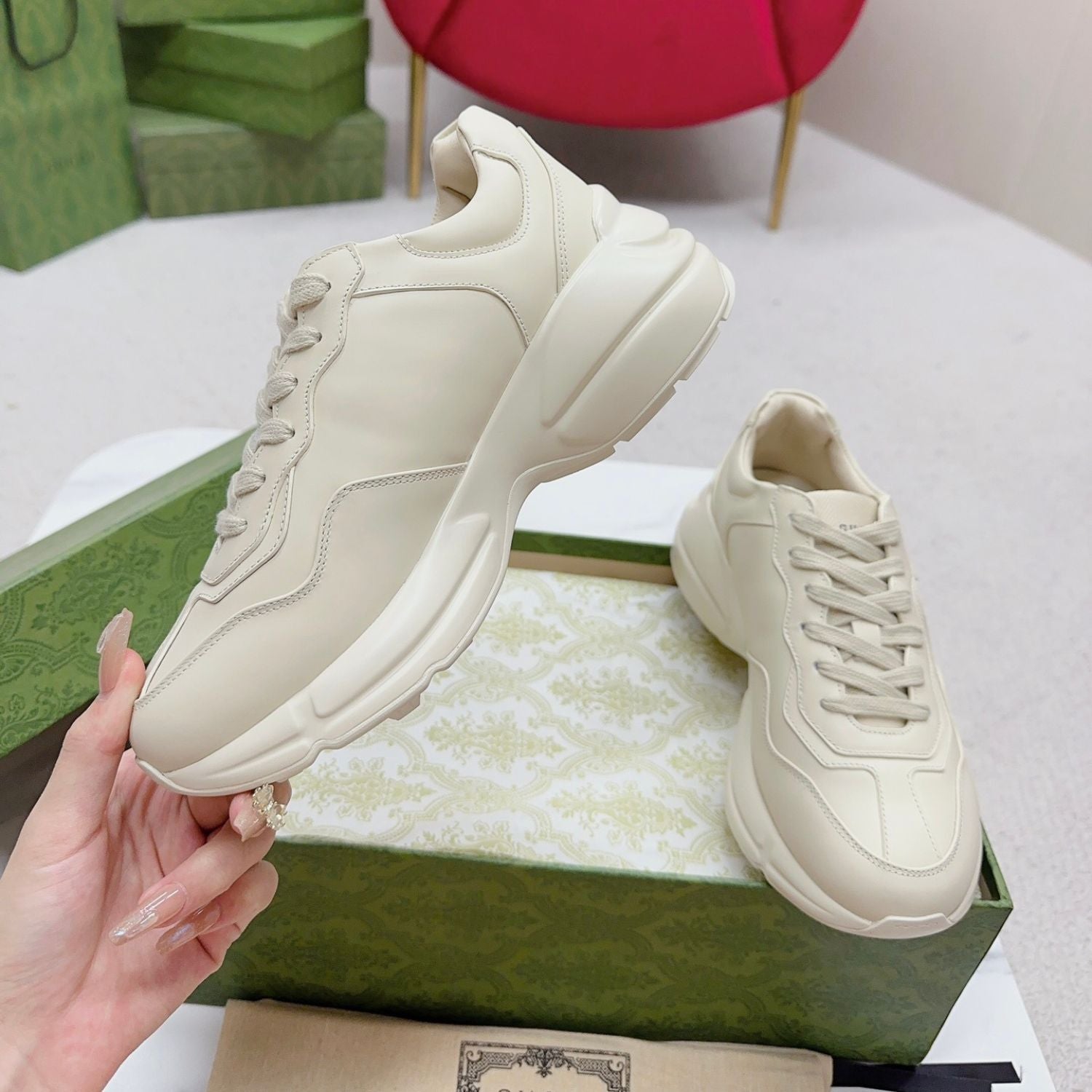 GG Rhyton Tennis Shoes with Pink