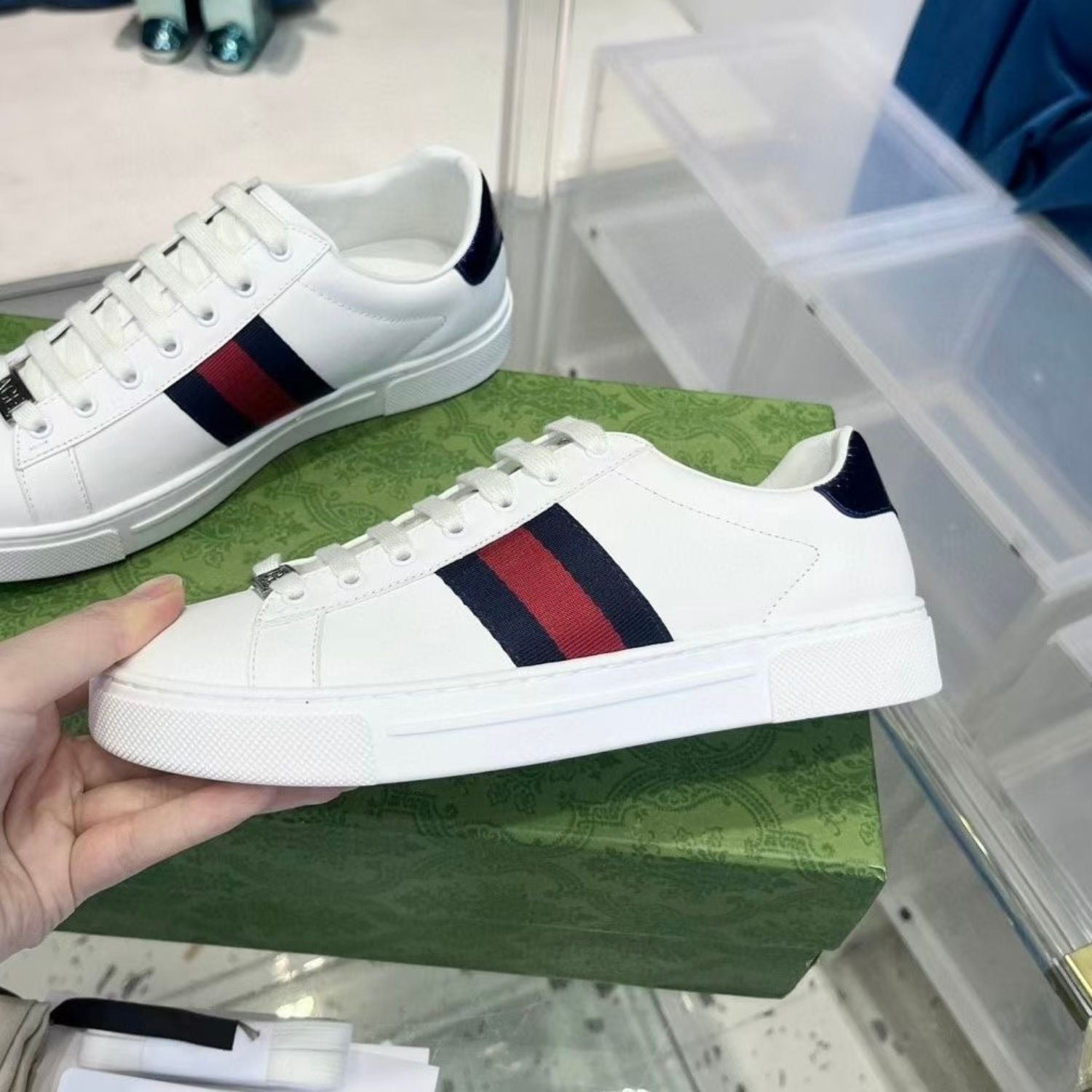 GG Ace White Web Blue Tennis Shoes