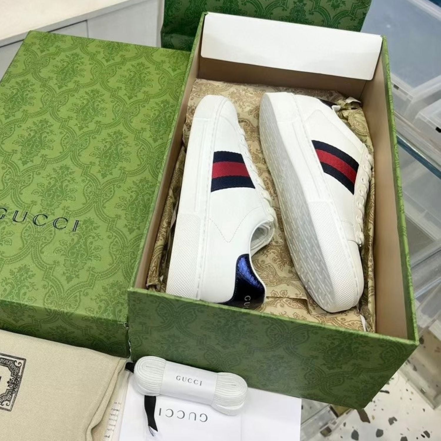 GG Ace White Web Blue Tennis Shoes