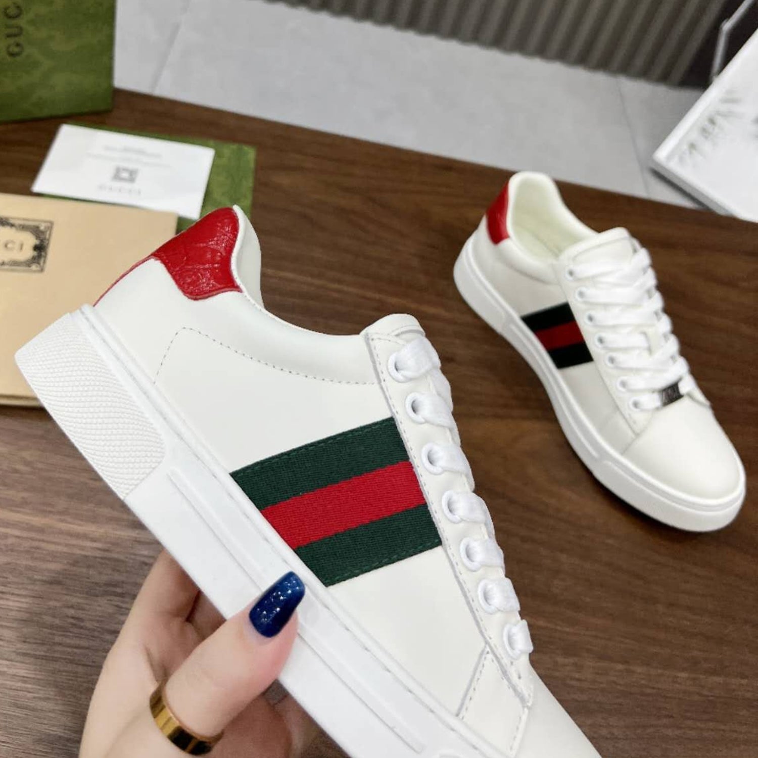 GG Ace Web White Sneakers with Red Details