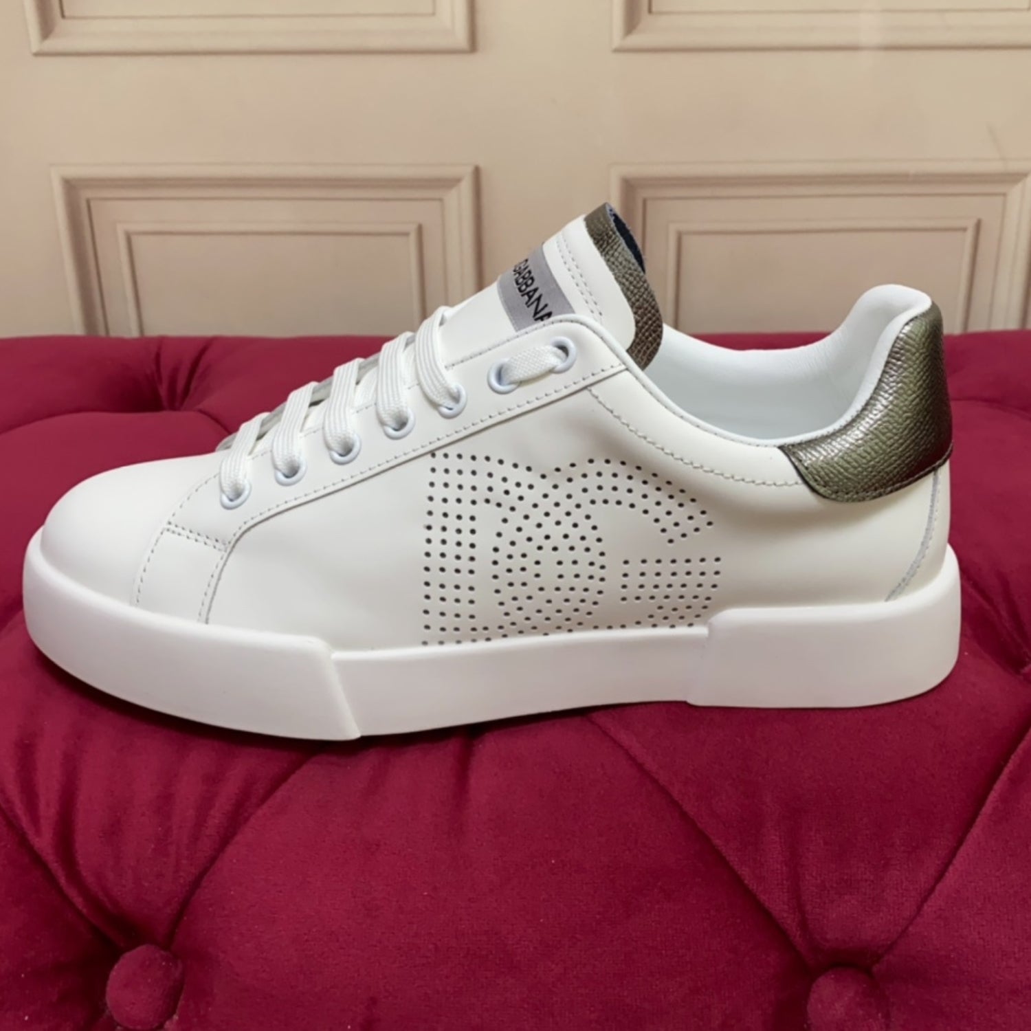 DG Portofino Leather Sneakers with White and Silver Logo