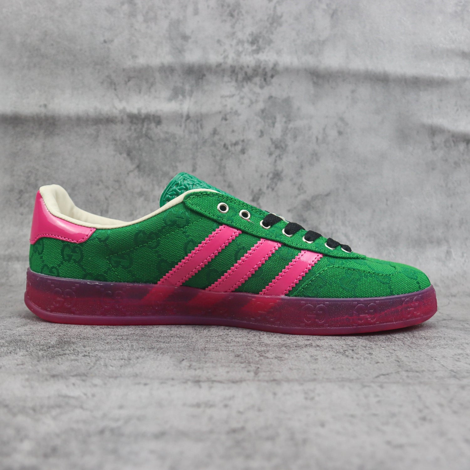 GG x Ads Gazelle Canvas Green and Pink Sneakers