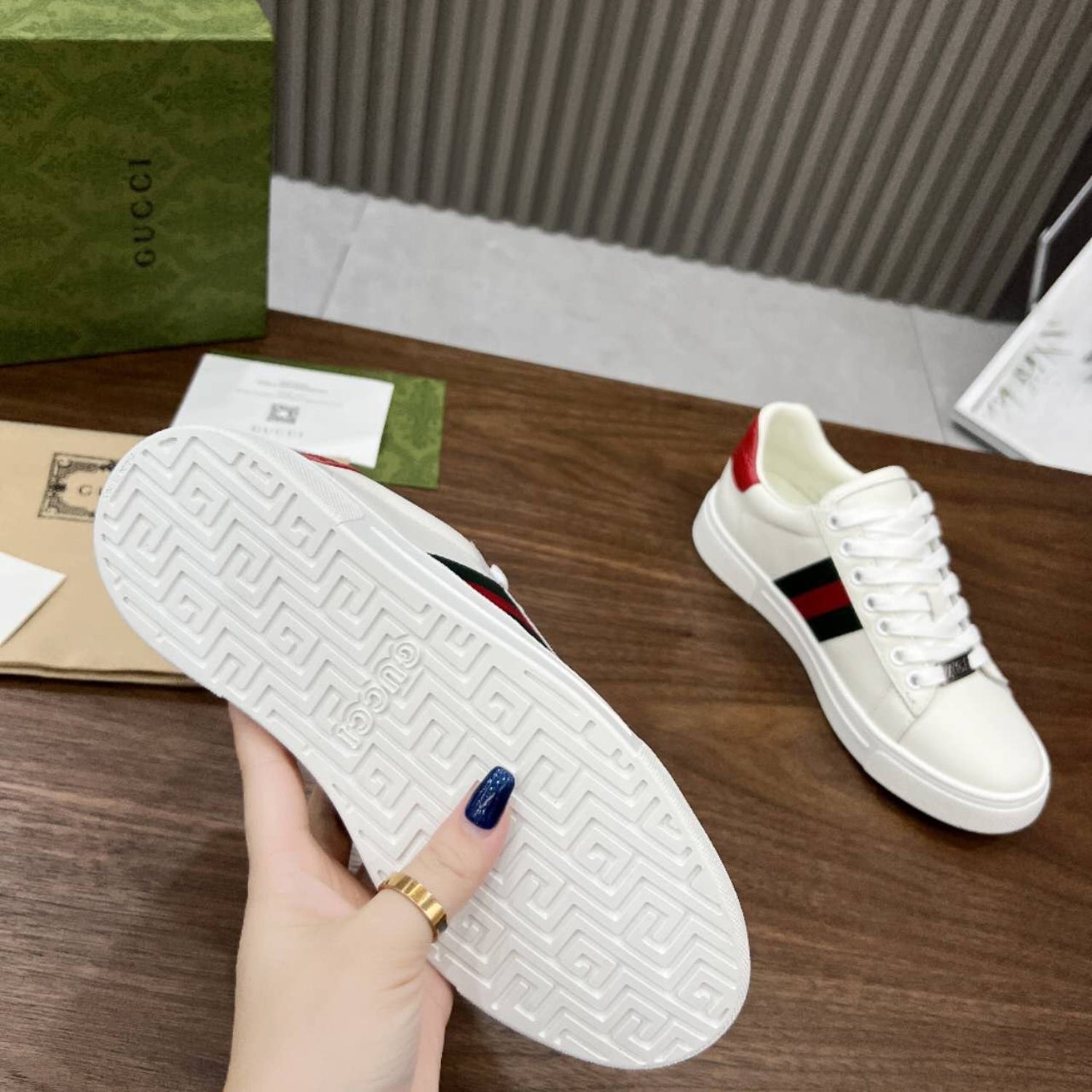 GG Ace Web White Sneakers with Red Details