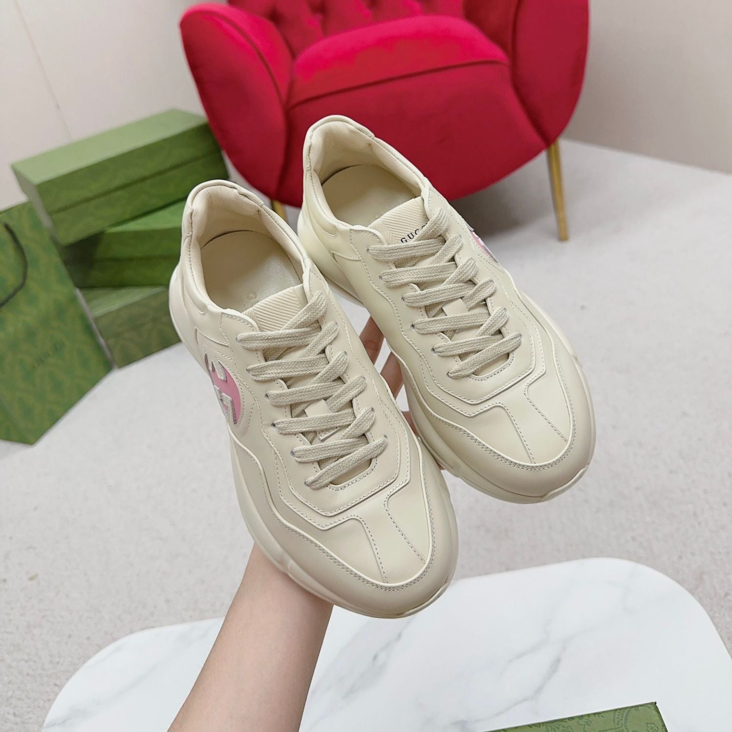 GG Rhyton Tennis Shoes with Pink