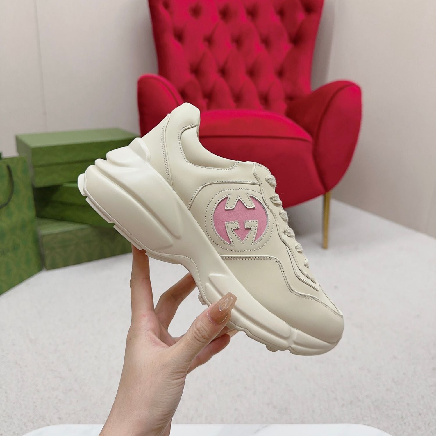 GG Rhyton Tennis Shoes with Pink