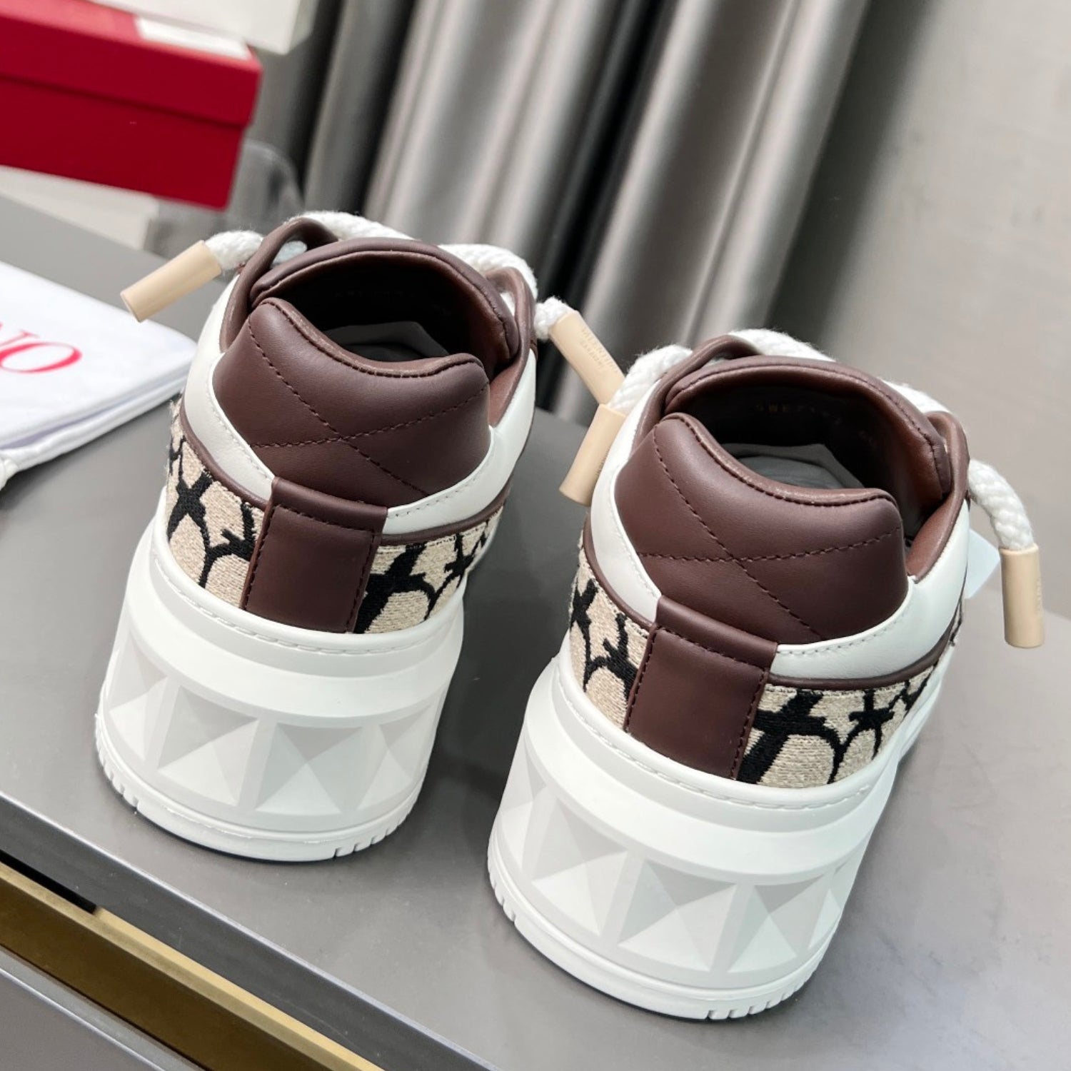 VLT One Stud XL White and Brown Leather Sneakers