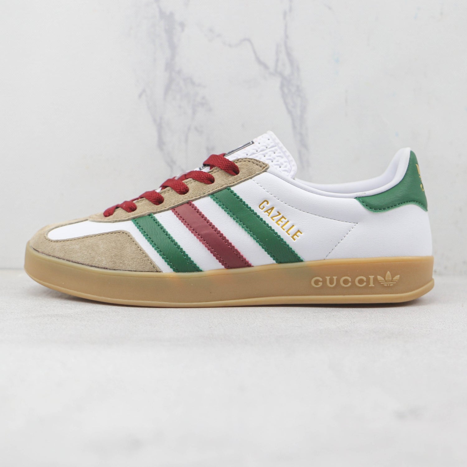 GG x Ads Gazelle White with Red and Green Sneakers