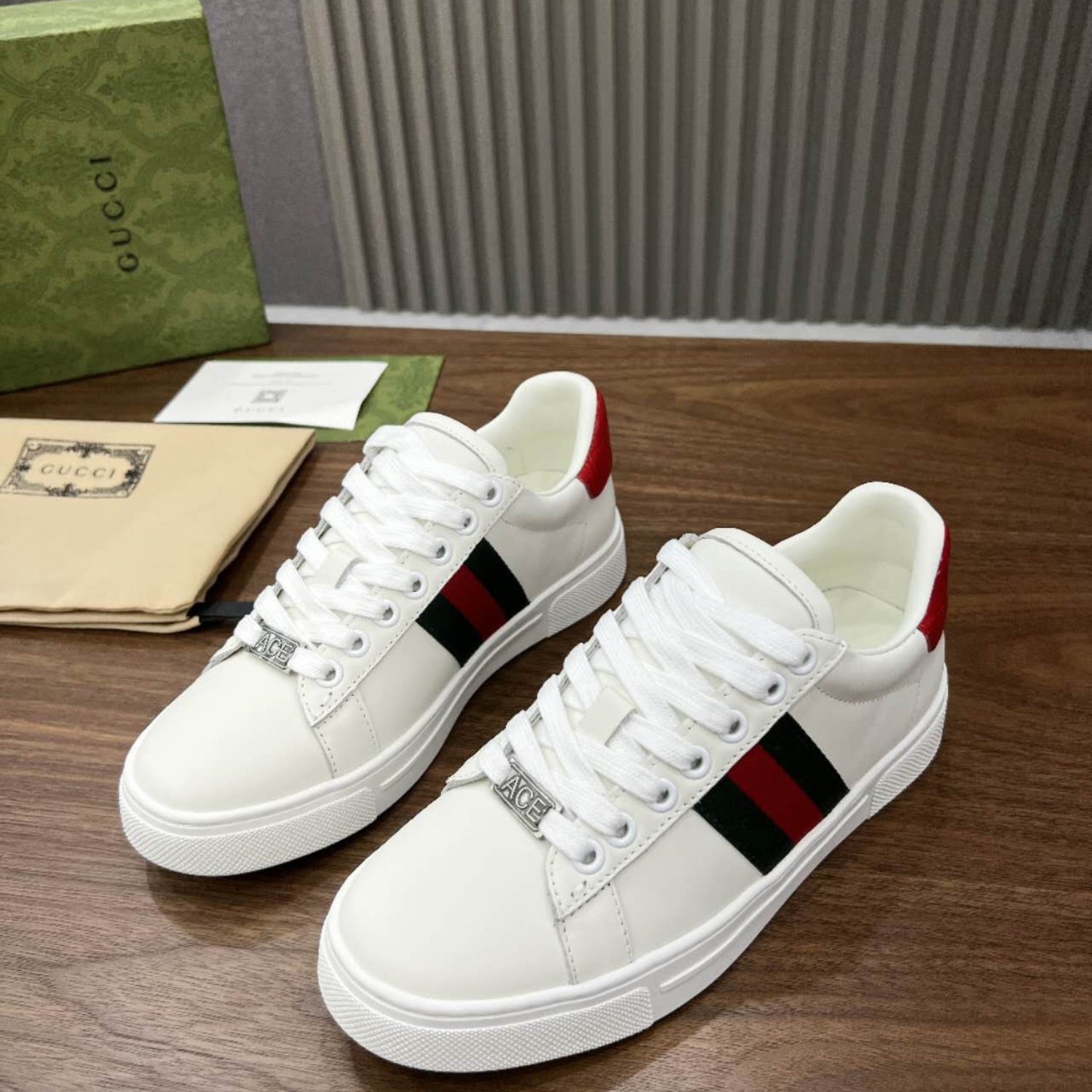 GG Ace Web White Sneakers with Red Details