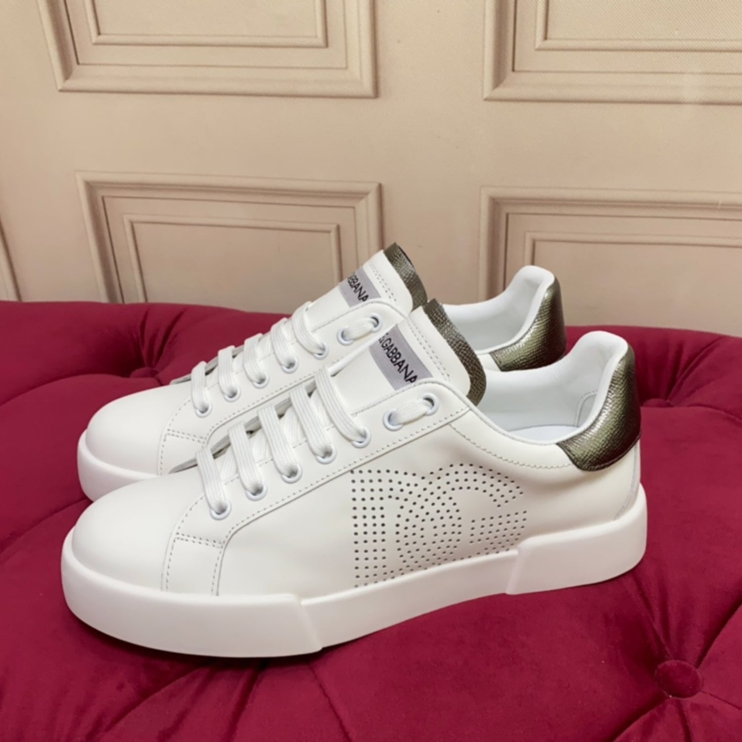 DG Portofino Leather Sneakers with White and Silver Logo