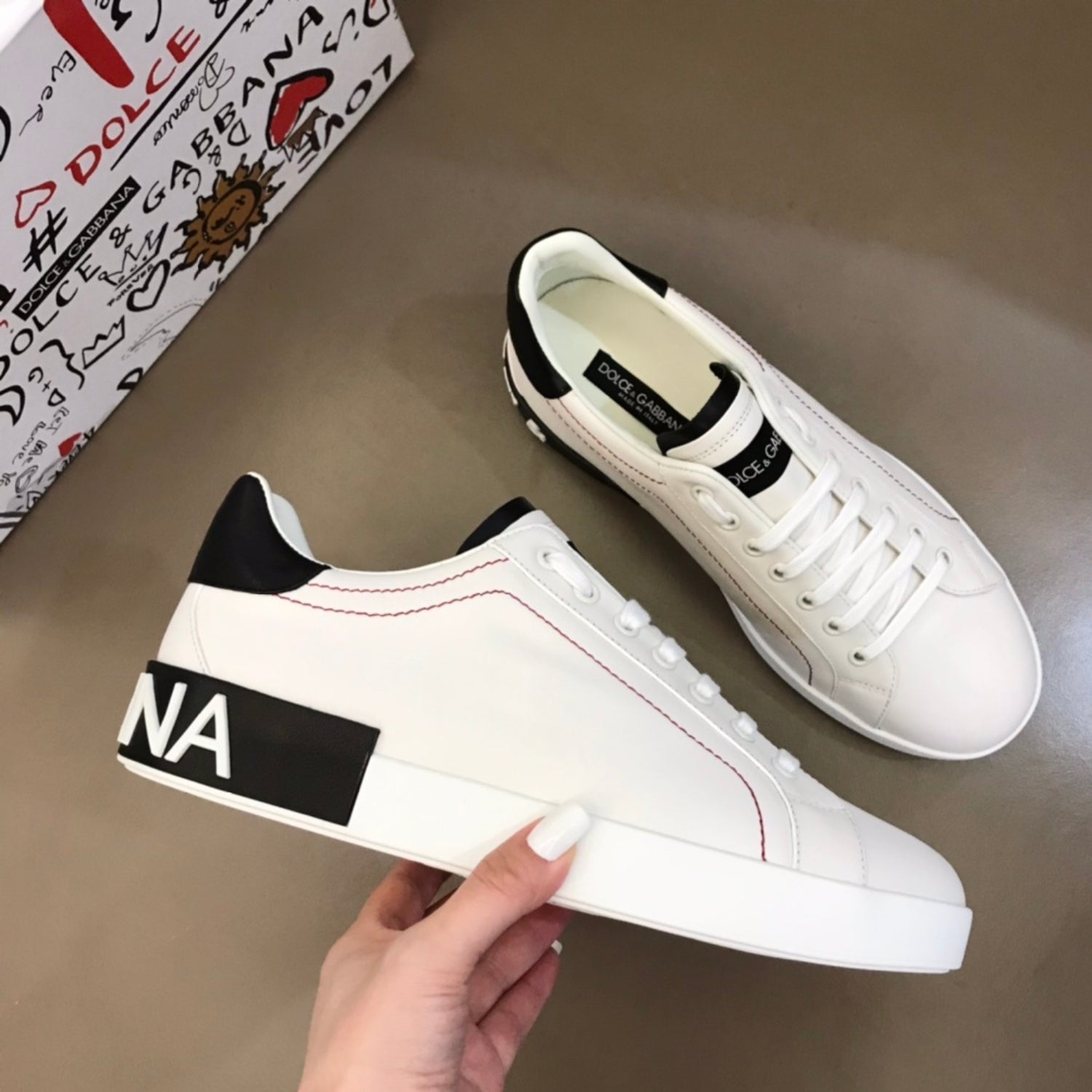 DG Portofino Leather Sneakers White with Black