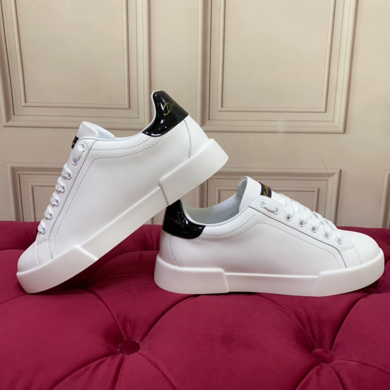 DG Portofino Smooth Leather White and Black Sneakers