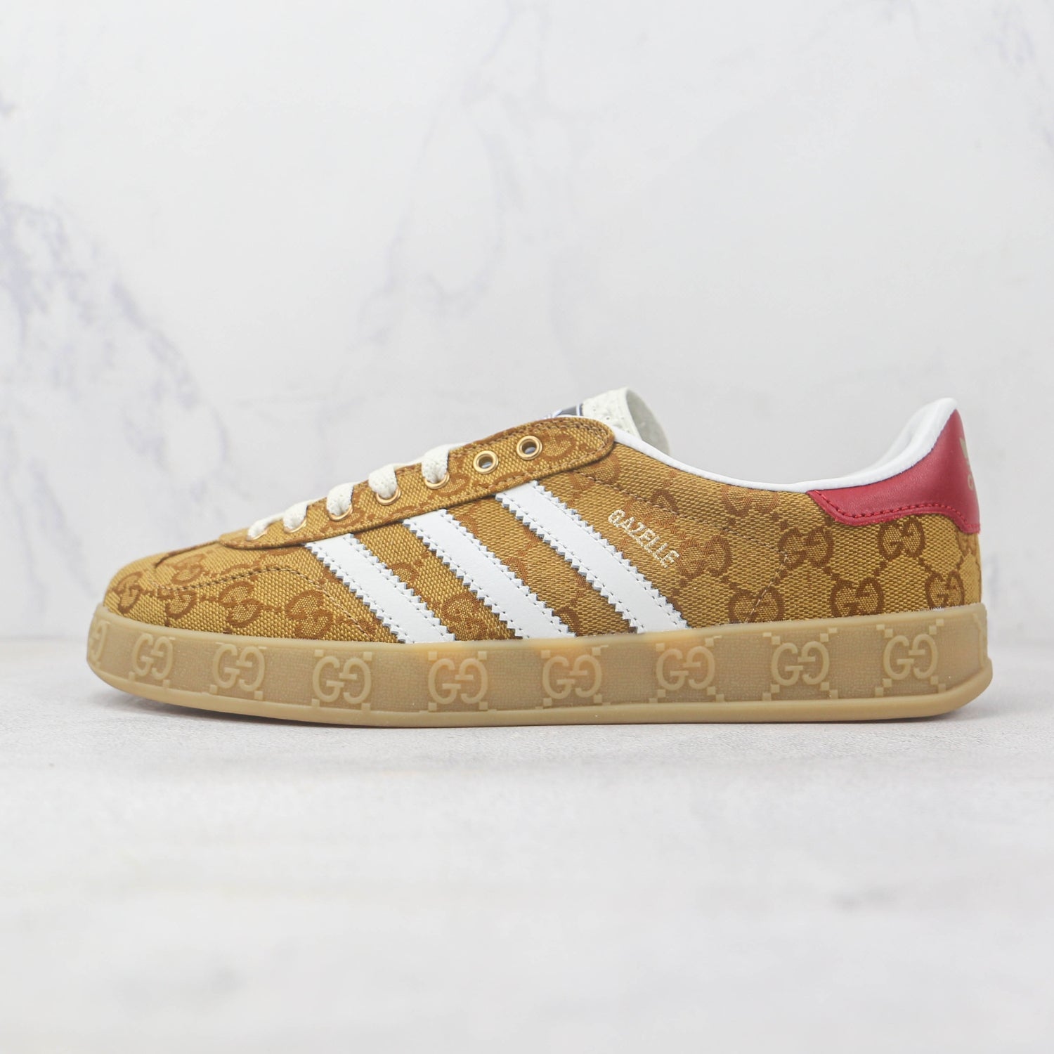 GG x Ads Gazelle Beige and Red Sneakers