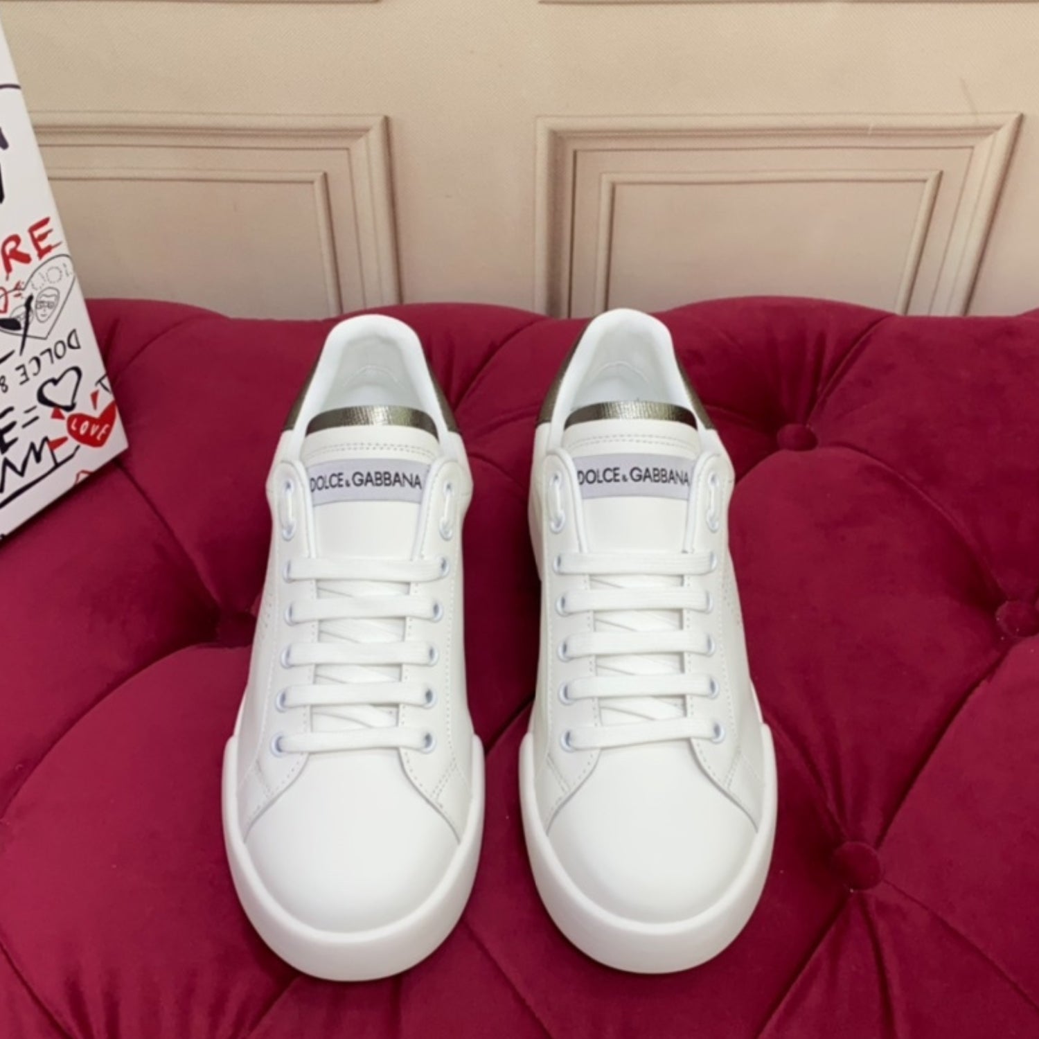 DG Portofino Leather Sneakers with White and Silver Logo