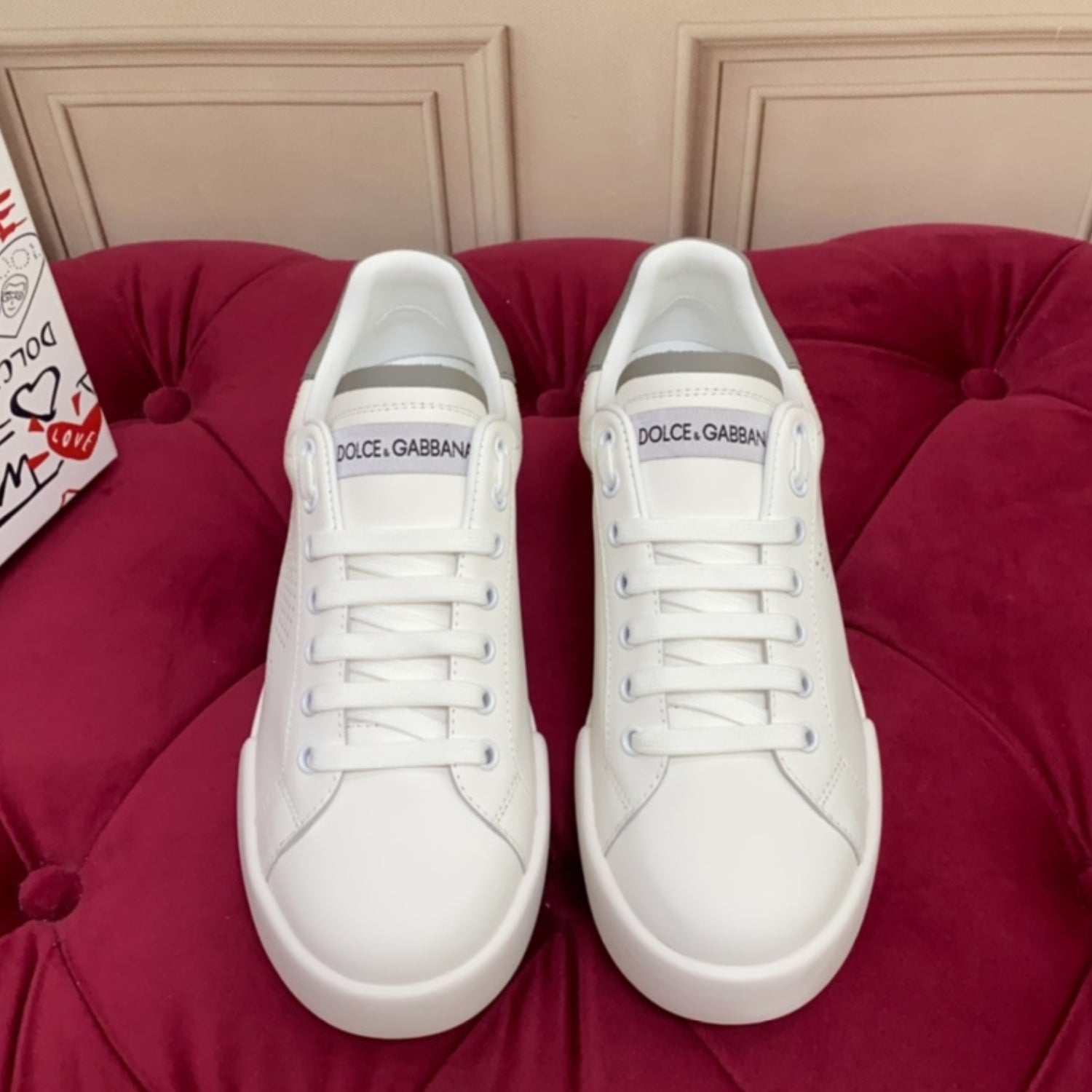 DG Portofino Leather Sneakers with White and Gray Logo