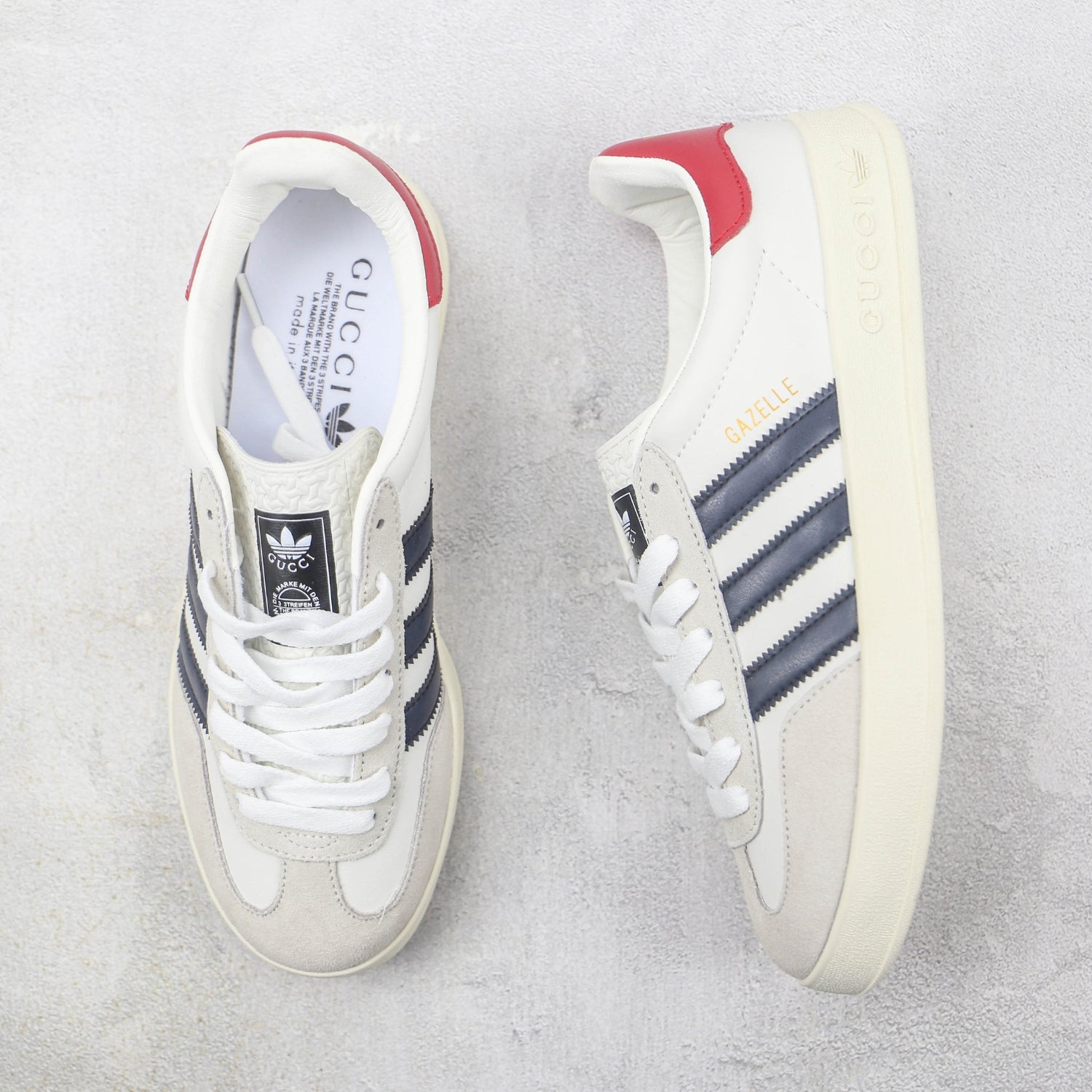 GG x Ads Gazelle White and Red Sneakers