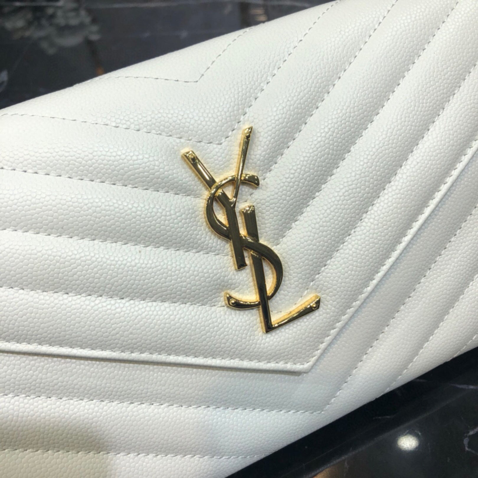 YSL Small White Monogram Bag with Gold Logo
