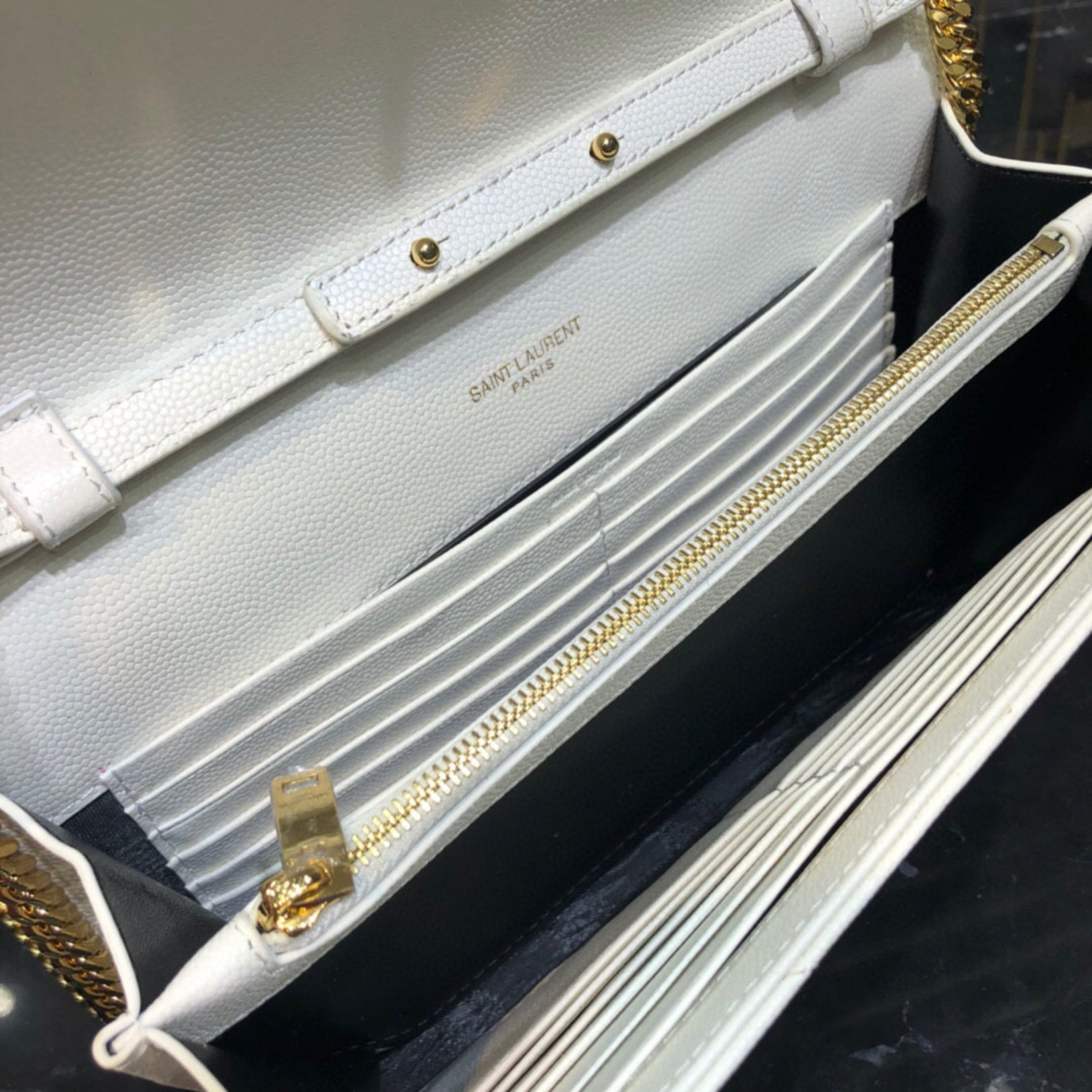 YSL Small White Monogram Bag with Gold Logo
