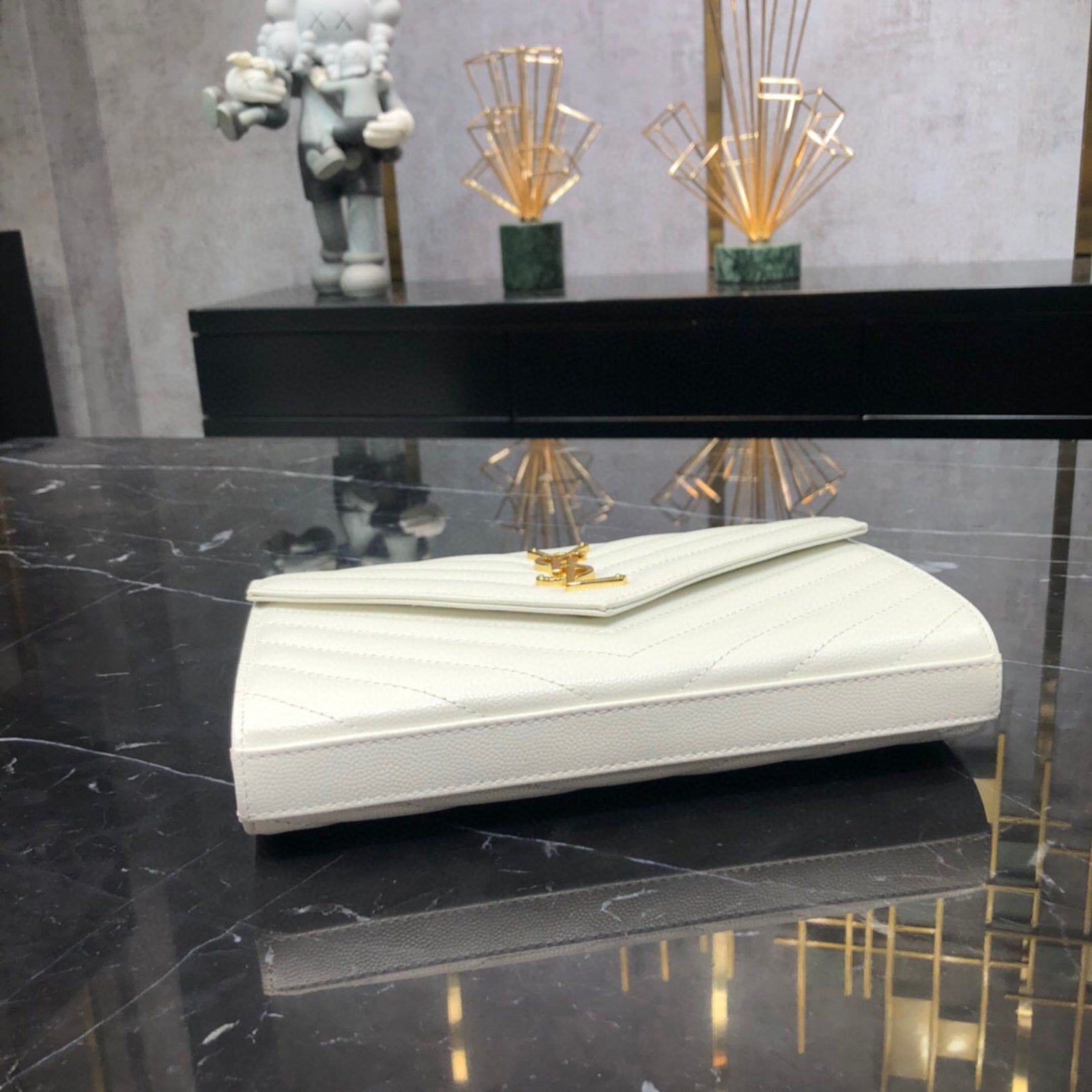 YSL Small White Monogram Bag with Gold Logo