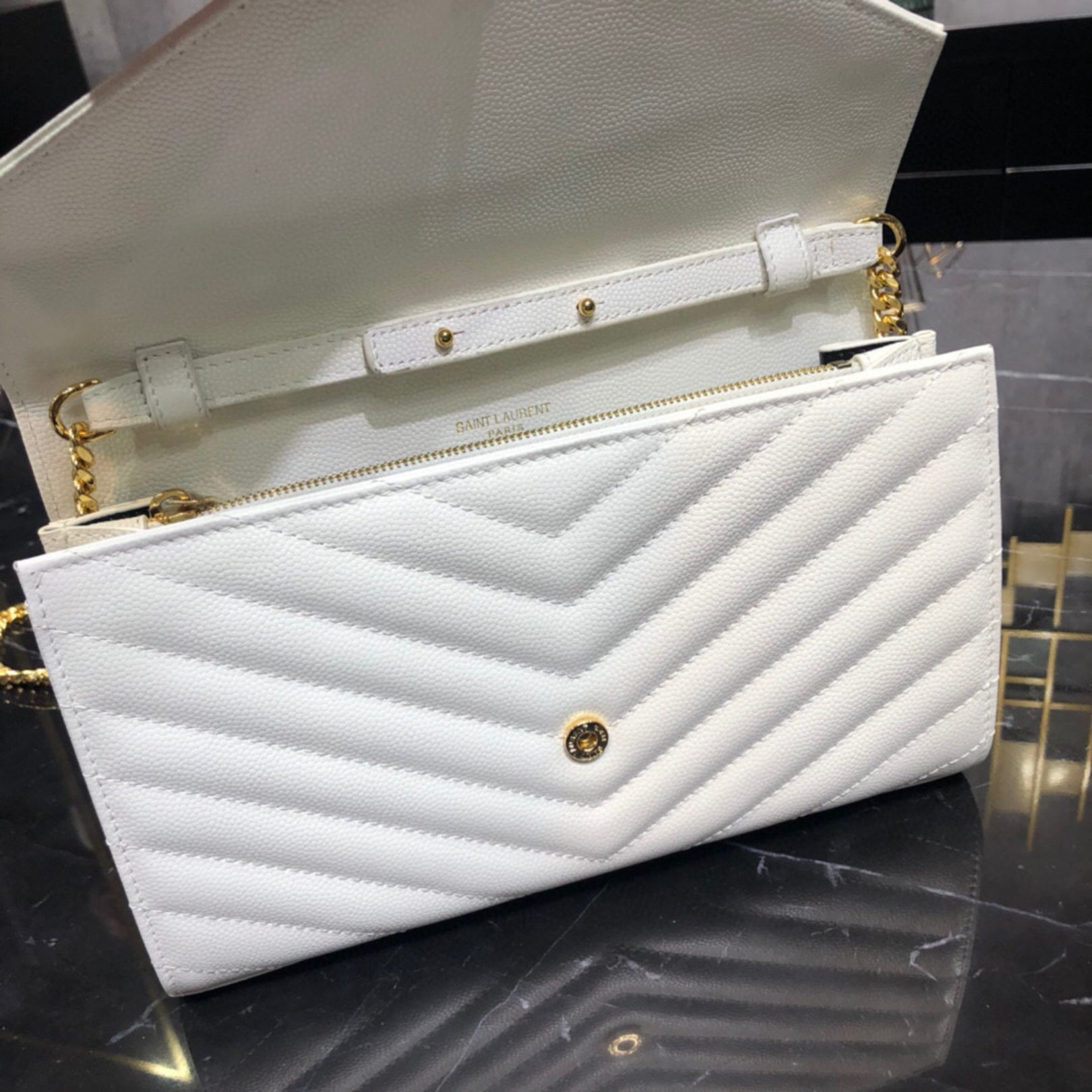 YSL Small White Monogram Bag with Gold Logo