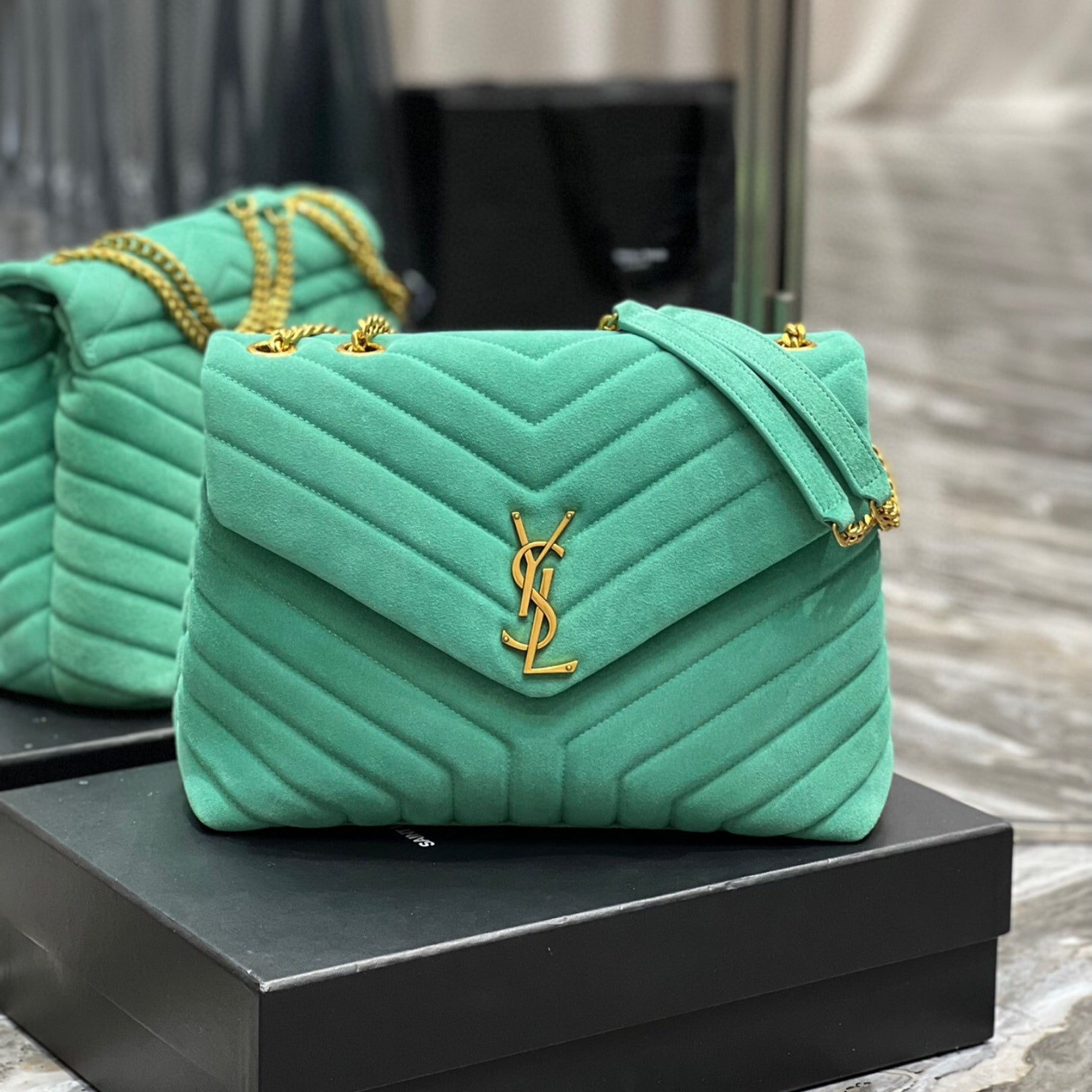 YSL LouLou Shoulder Bag Green with Gold