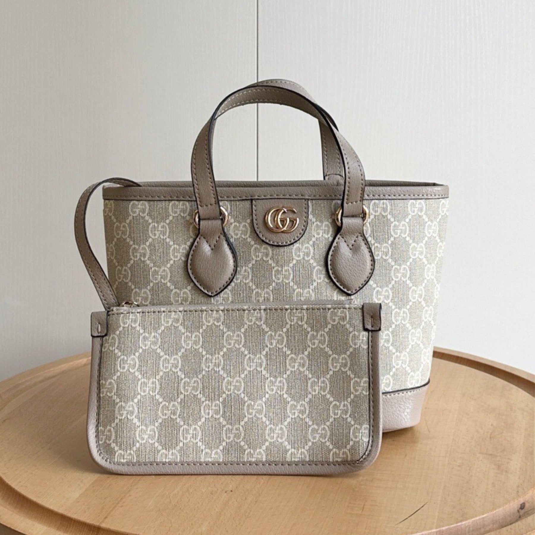 GG Ophidia Tote Mini Supreme Bag Beige and White 22cm