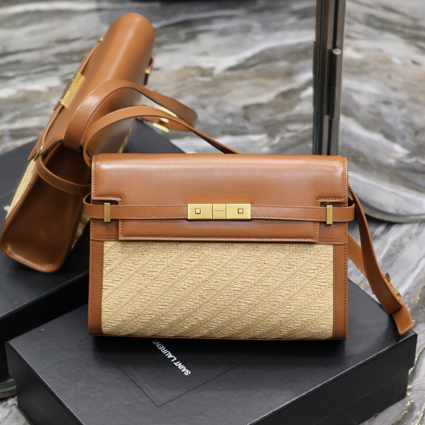 Small Beige and Brown YSL Manhattan Bag