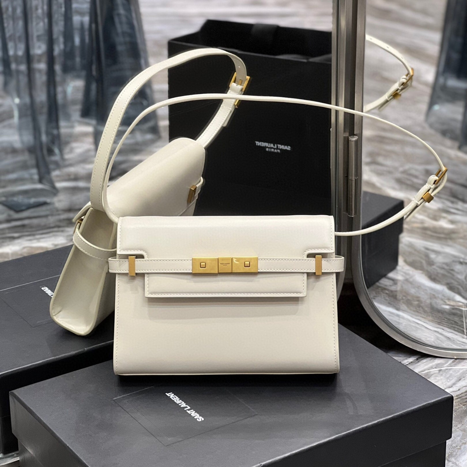 Small White YSL Manhattan Bag