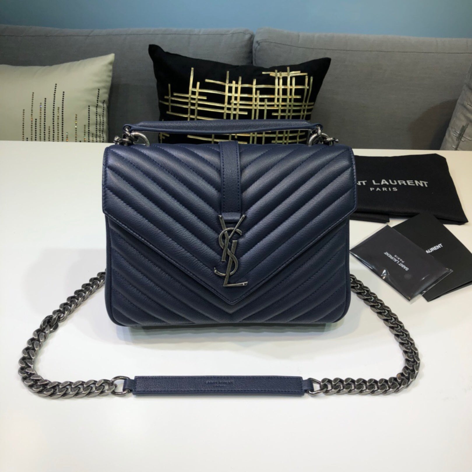 YSL College Medium Navy Blue Bag